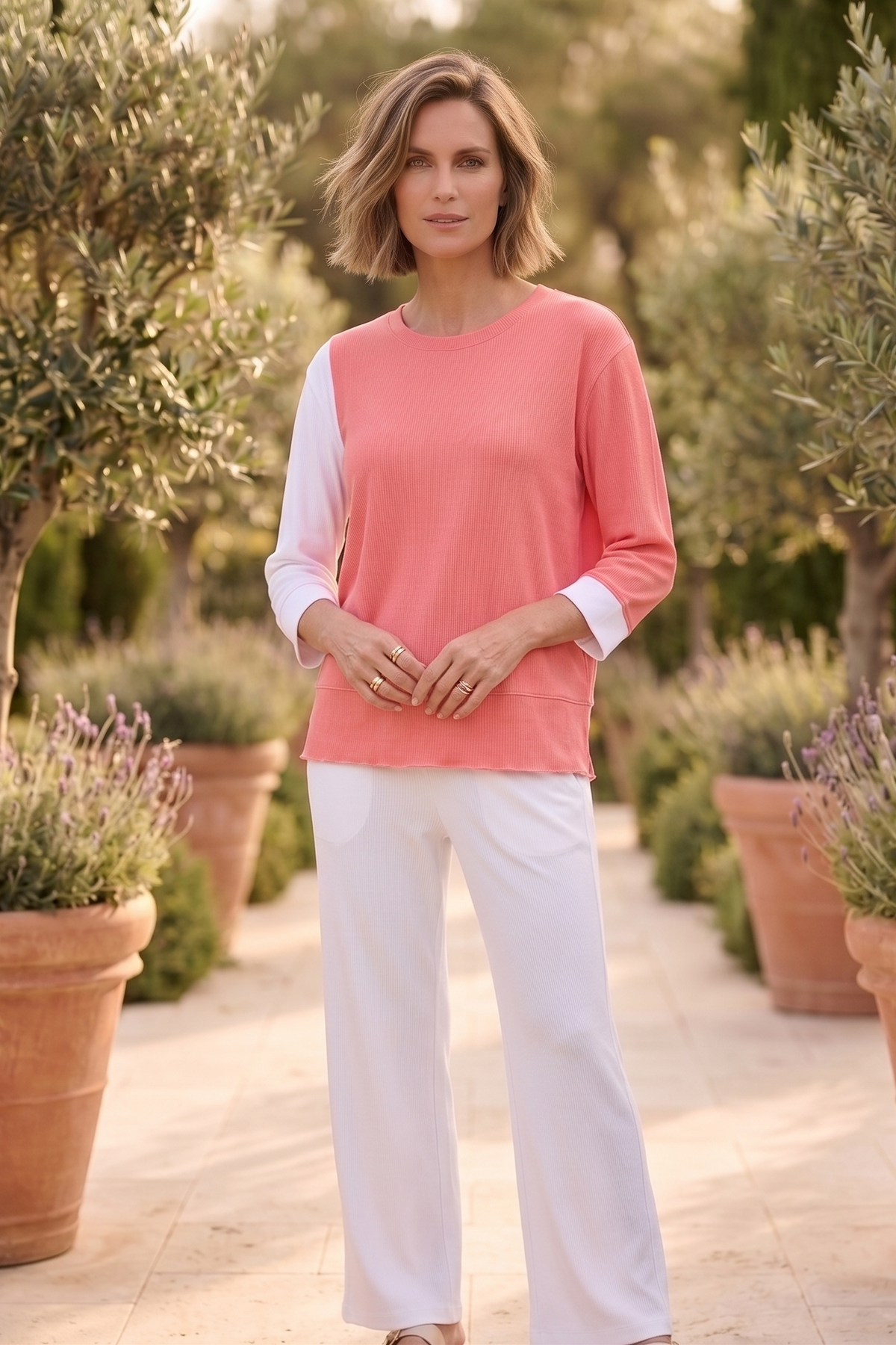 #JS14 | 3/4 Slv. V-Neck Color Block Top