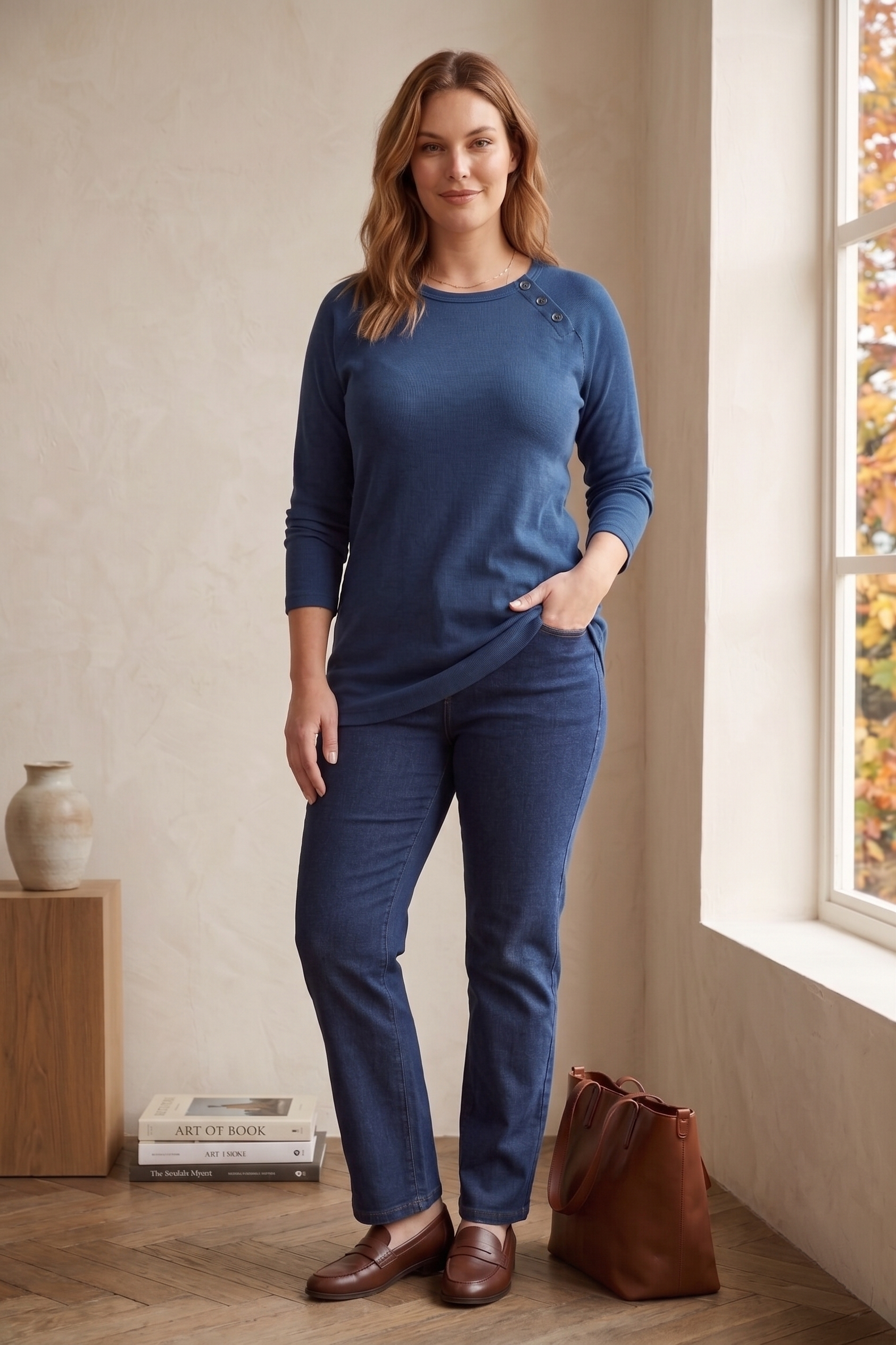 #D18 Long Sleeve Ribbed Jersey Top - Button Detail
