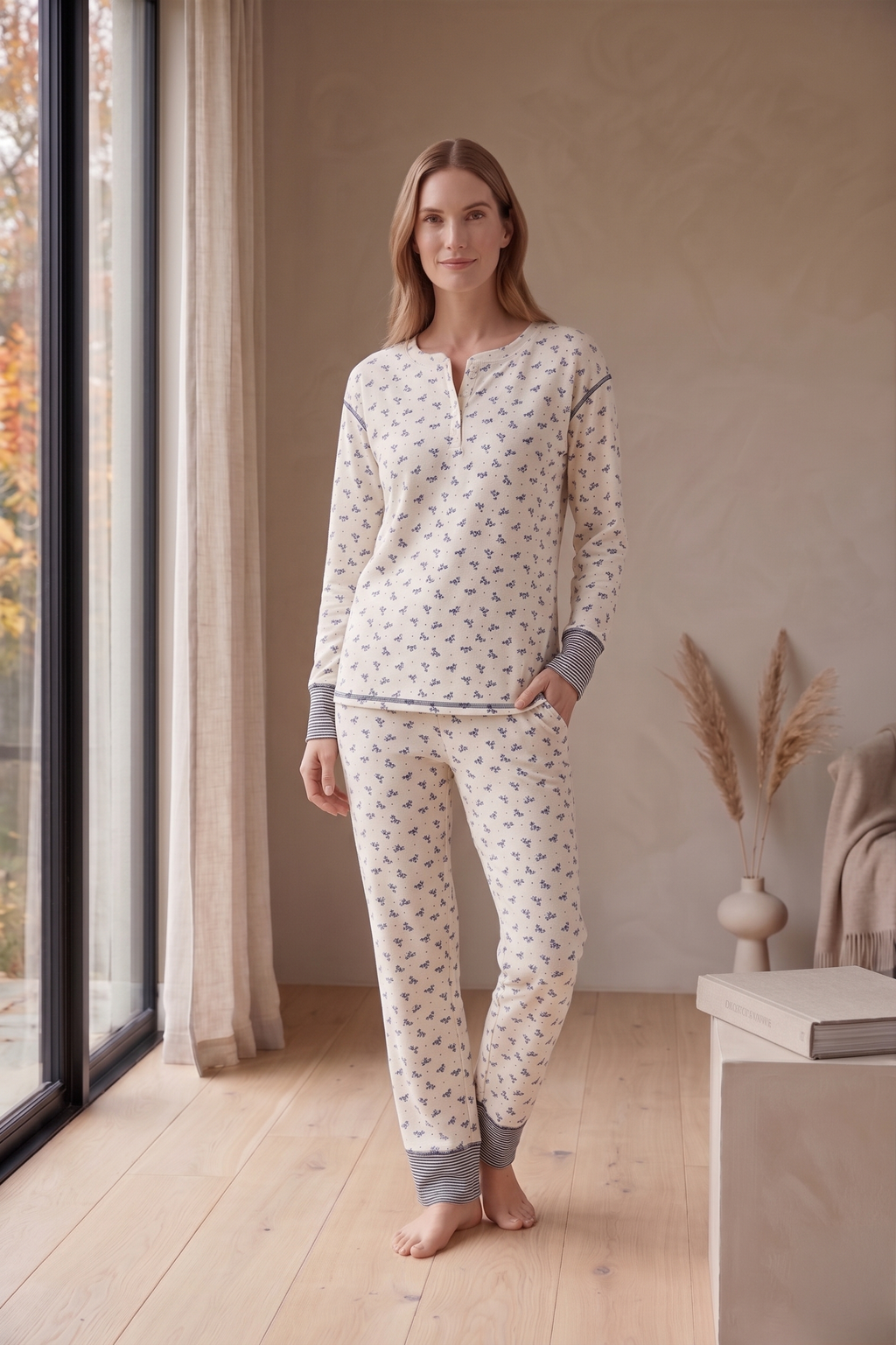 PJ72B | Women's Bow & Stripe Cotton Jersey Pajama Set