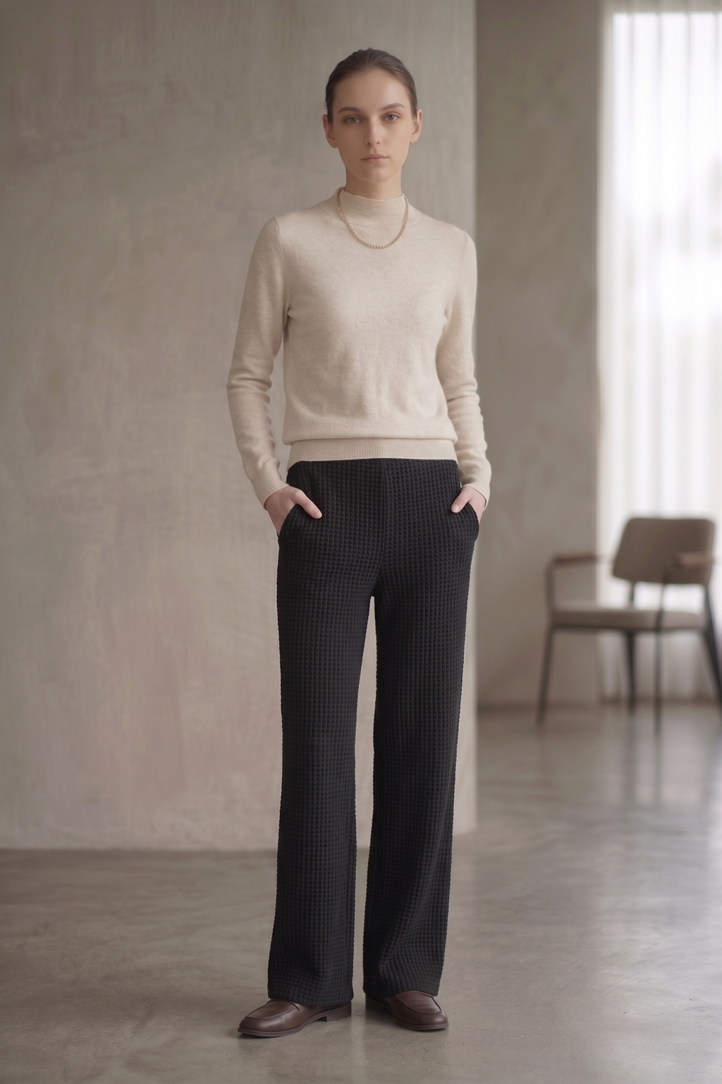 W08 | Luxe Waffle Knit Slim Pants - Minimal Ribbed Texture