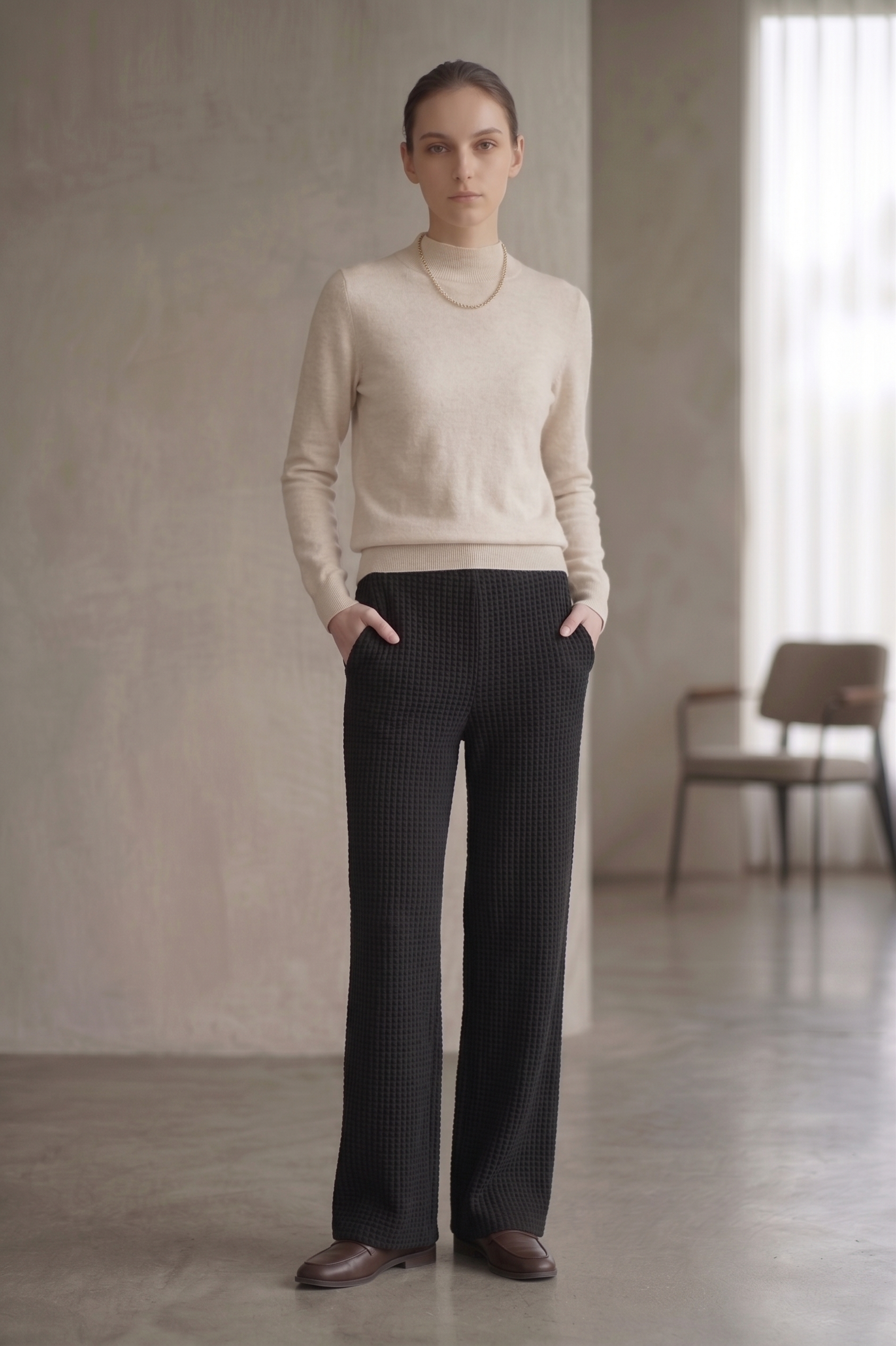 W08 | Luxe Waffle Knit Slim Pants - Minimal Ribbed Texture