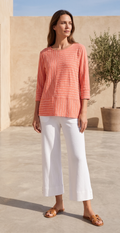 Style #1714-Wild Palms Wholesale Women's 100% Cotton ¾ Sleeve Thin Stripe Top