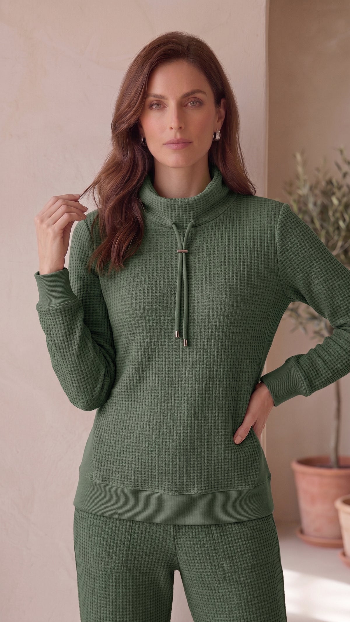 Women’s Premium Waffle Knit L/S Mock Neck Top – Style #W04