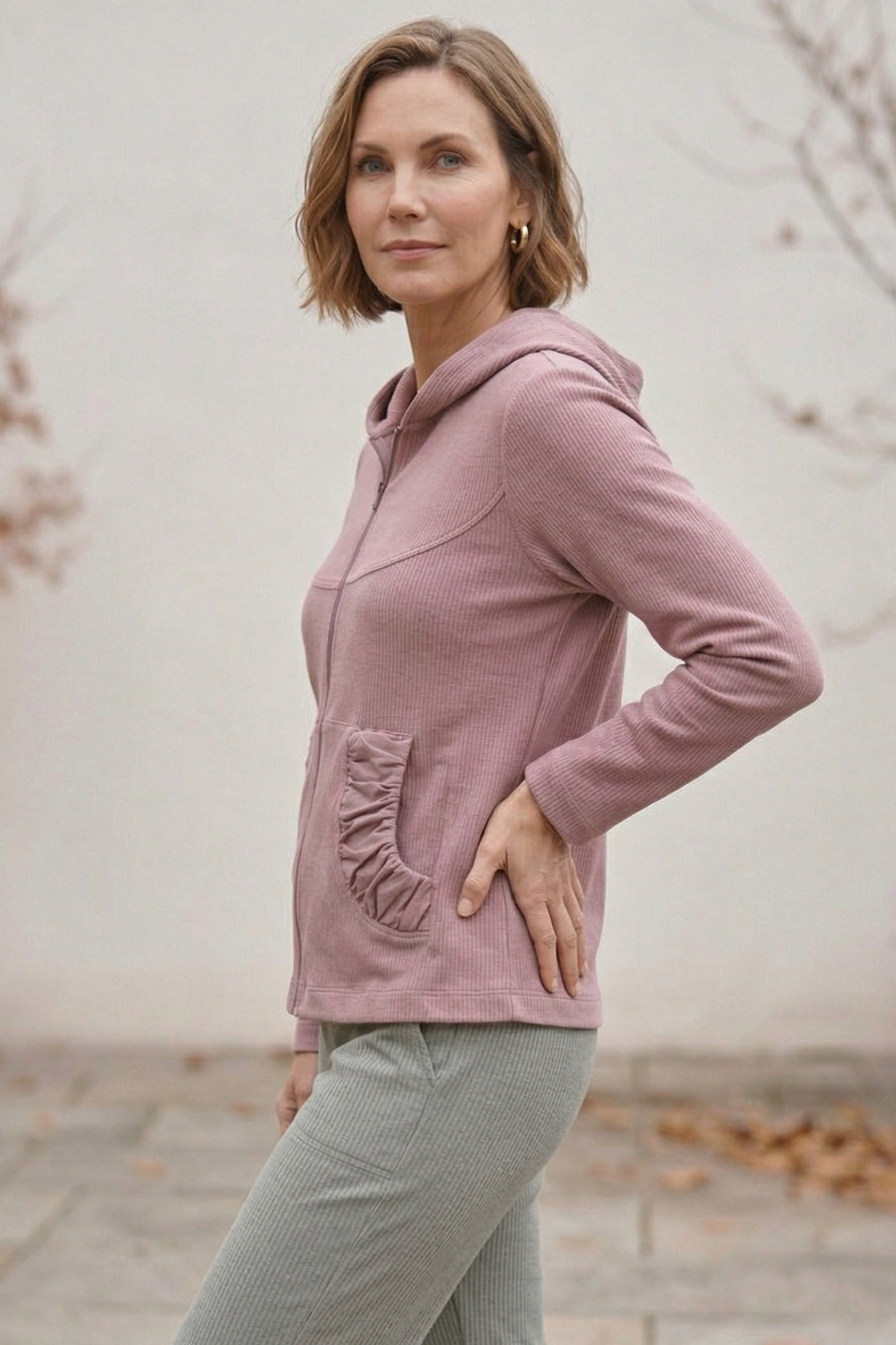 #7765 Stretch French Terry Ruched Zip Hoodie