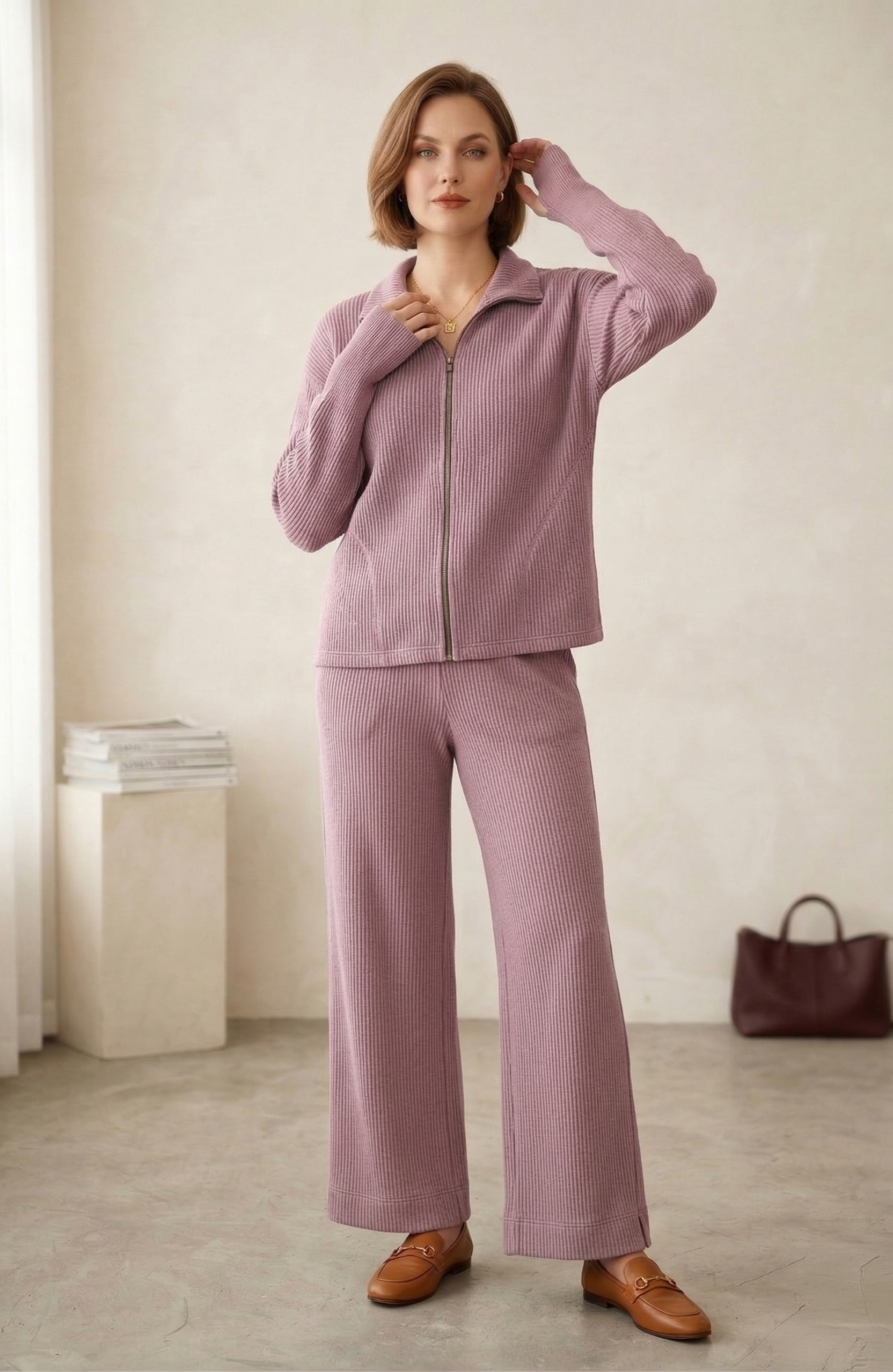 Wild Palms #7761 | Textured Full-Zip Jacket with Thumbhole Cuffs & Zip Pocket