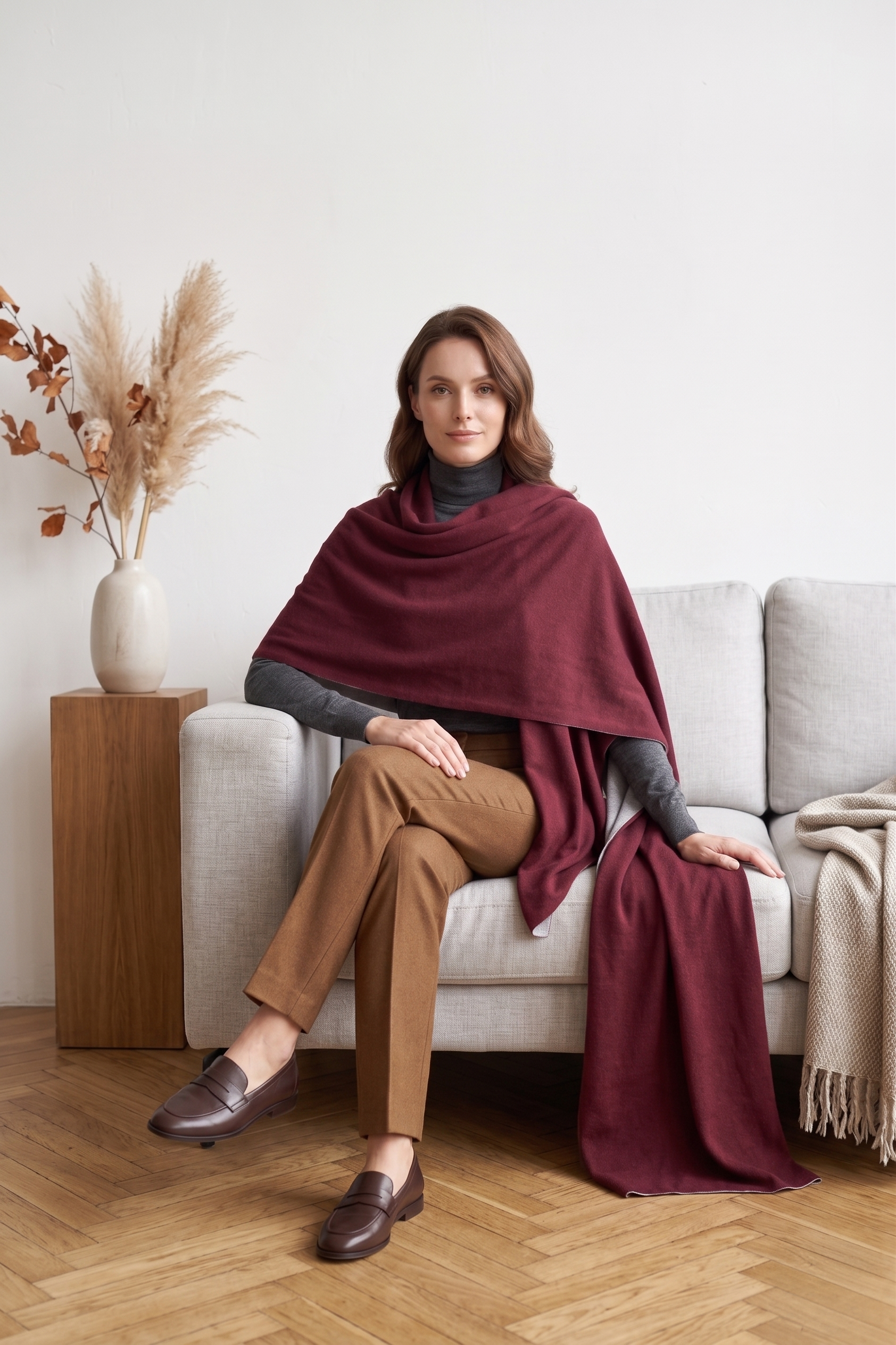 TW01 Double Face Travel Wrap & Scarf | Eco-Cozy, Wool & Silk Blend