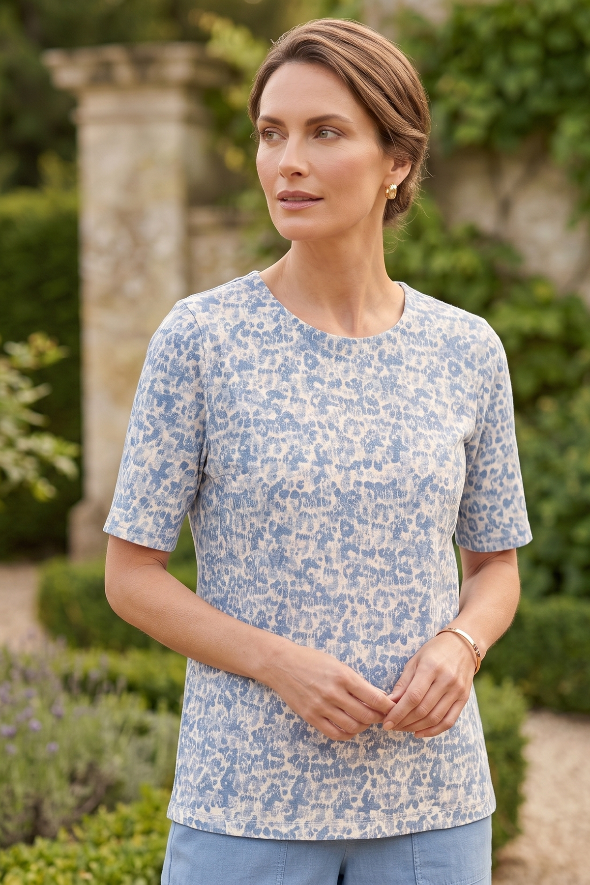 #J34 Elbow Slv. Splash Print Top | Wild Palms Collection (Wholesale Pre-Pack)