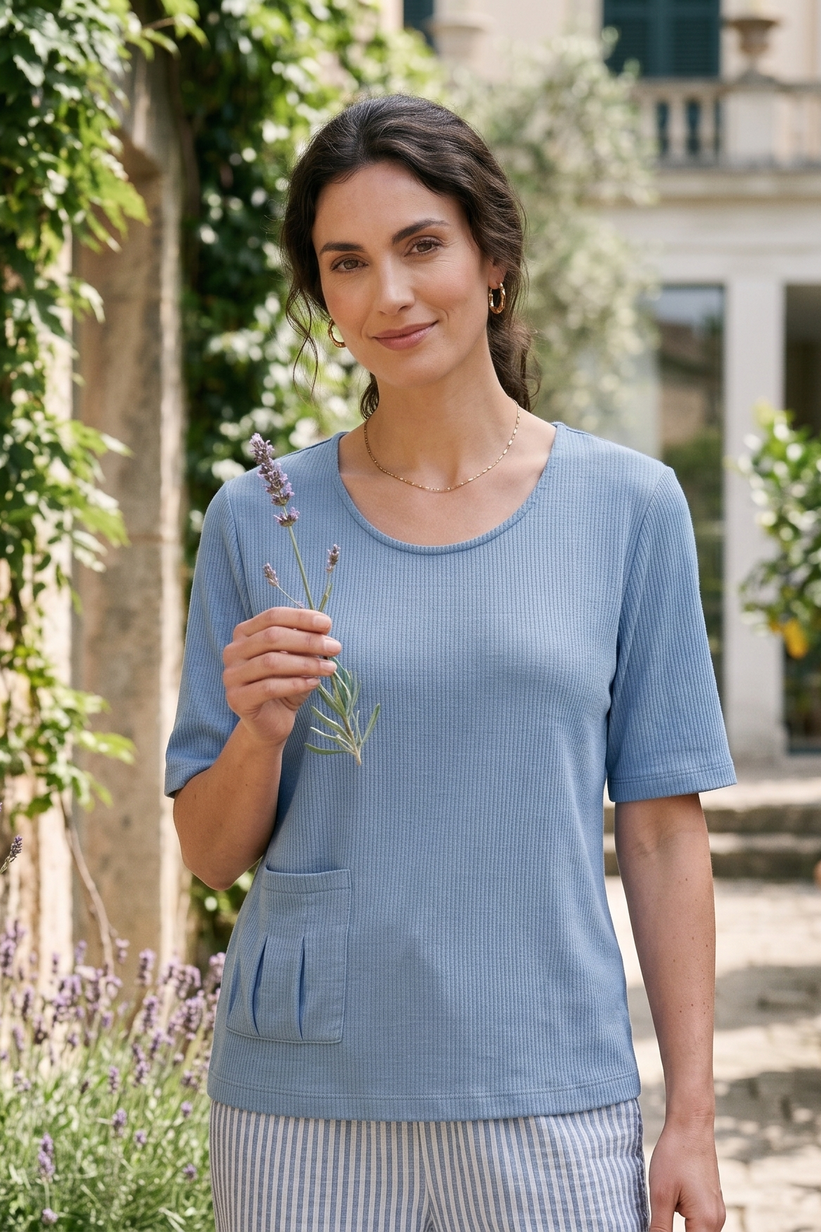 #J35 Short Slv. Pleated Top | Wild Palms Collection (Wholesale Pre-Pack)