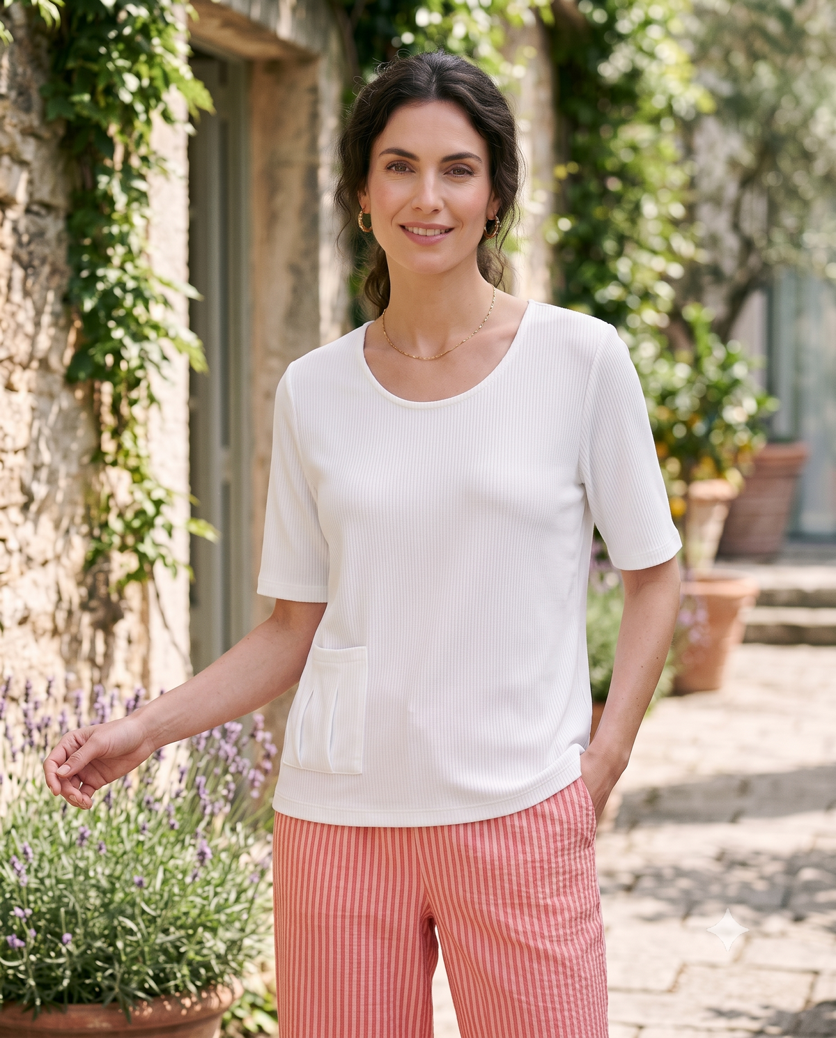 #J35 Short Slv. Pleated Top | Wild Palms Collection (Wholesale Pre-Pack)