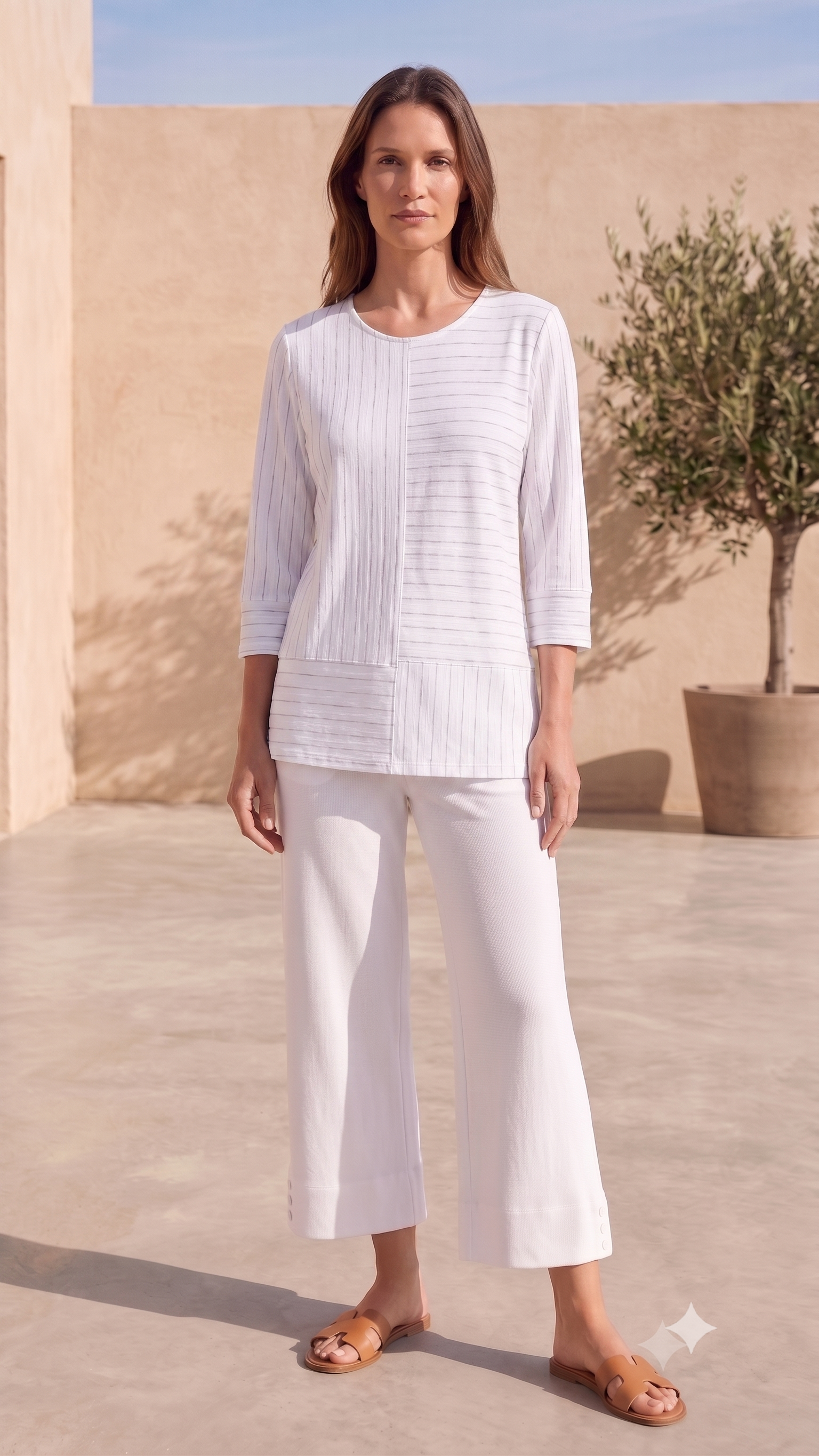 Style #1714-Wild Palms Wholesale Women's 100% Cotton ¾ Sleeve Thin Stripe Top