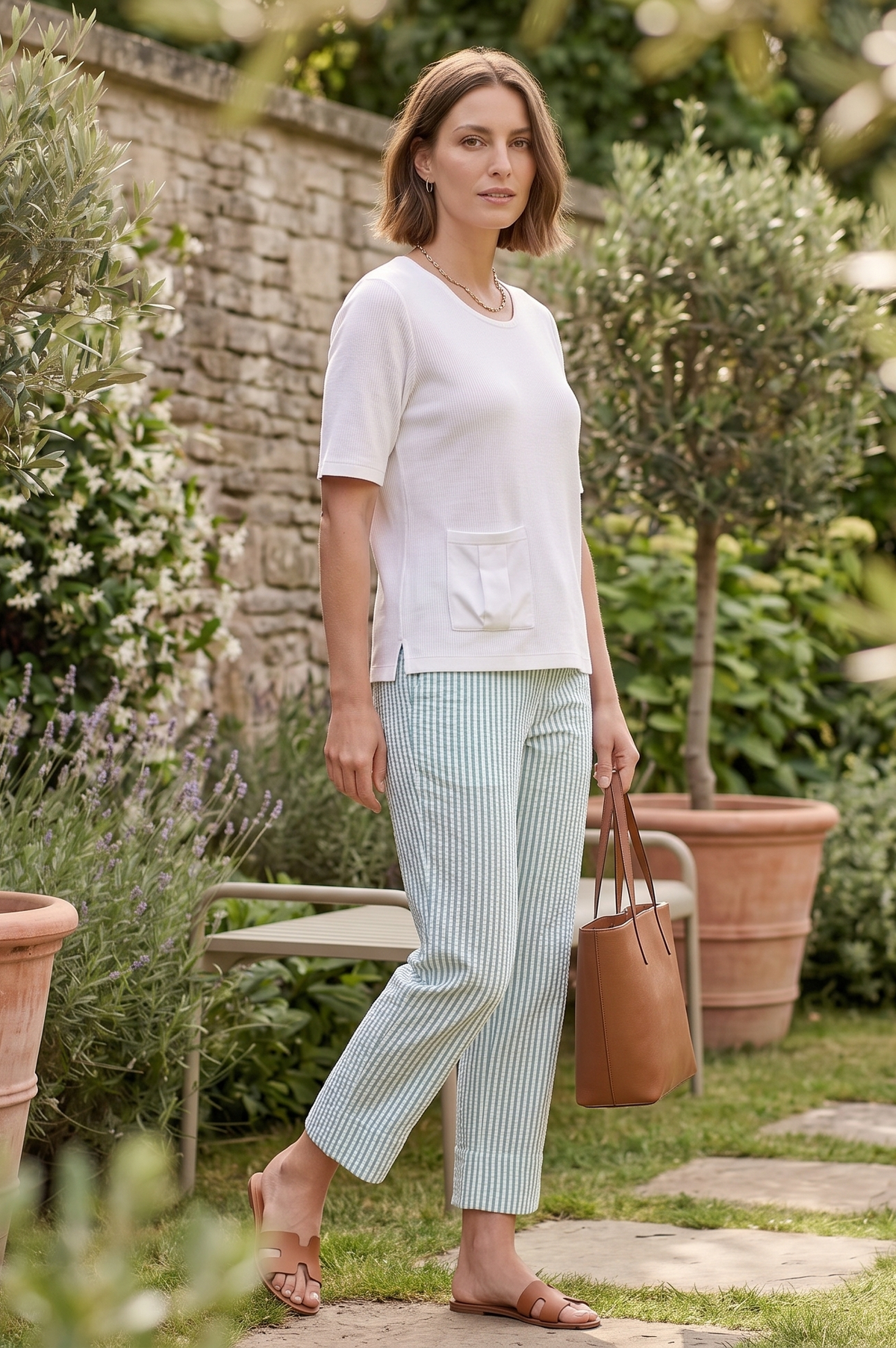 #FT54 | Button Hem Stripe Capri