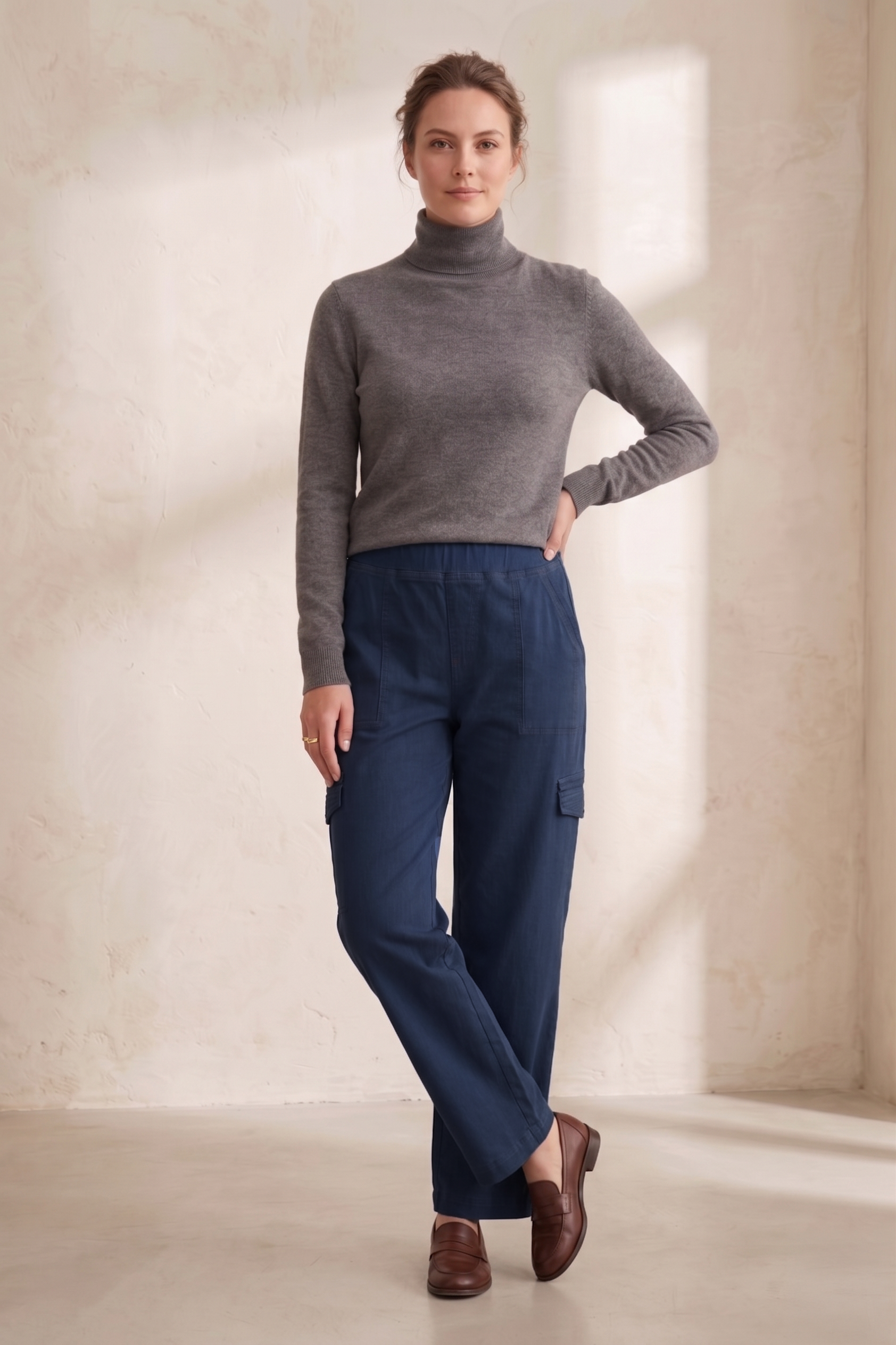 D58 Minimalist Contrast Stitching Cargo Jeans | Premium Stretch Denim