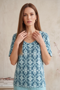 #1704: Elbow Slv. Abstract Floral Print Top