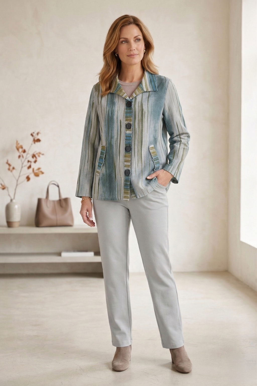 L/S Distressed Stripe Cotton Jersey Blouse Shacket – Style #1271