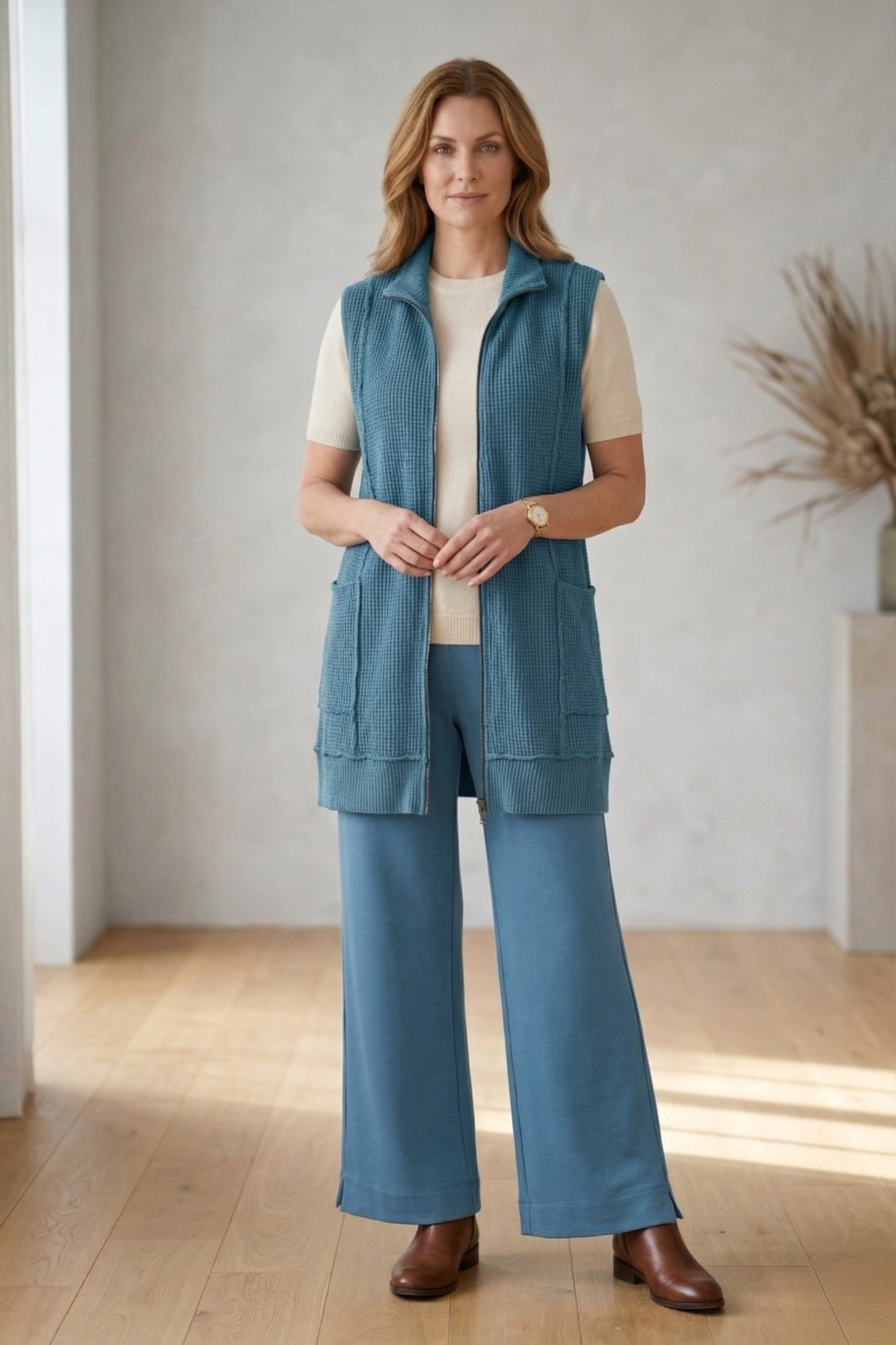Wild Palms Style #7763: Women's Textured Fall Vest with Pockets