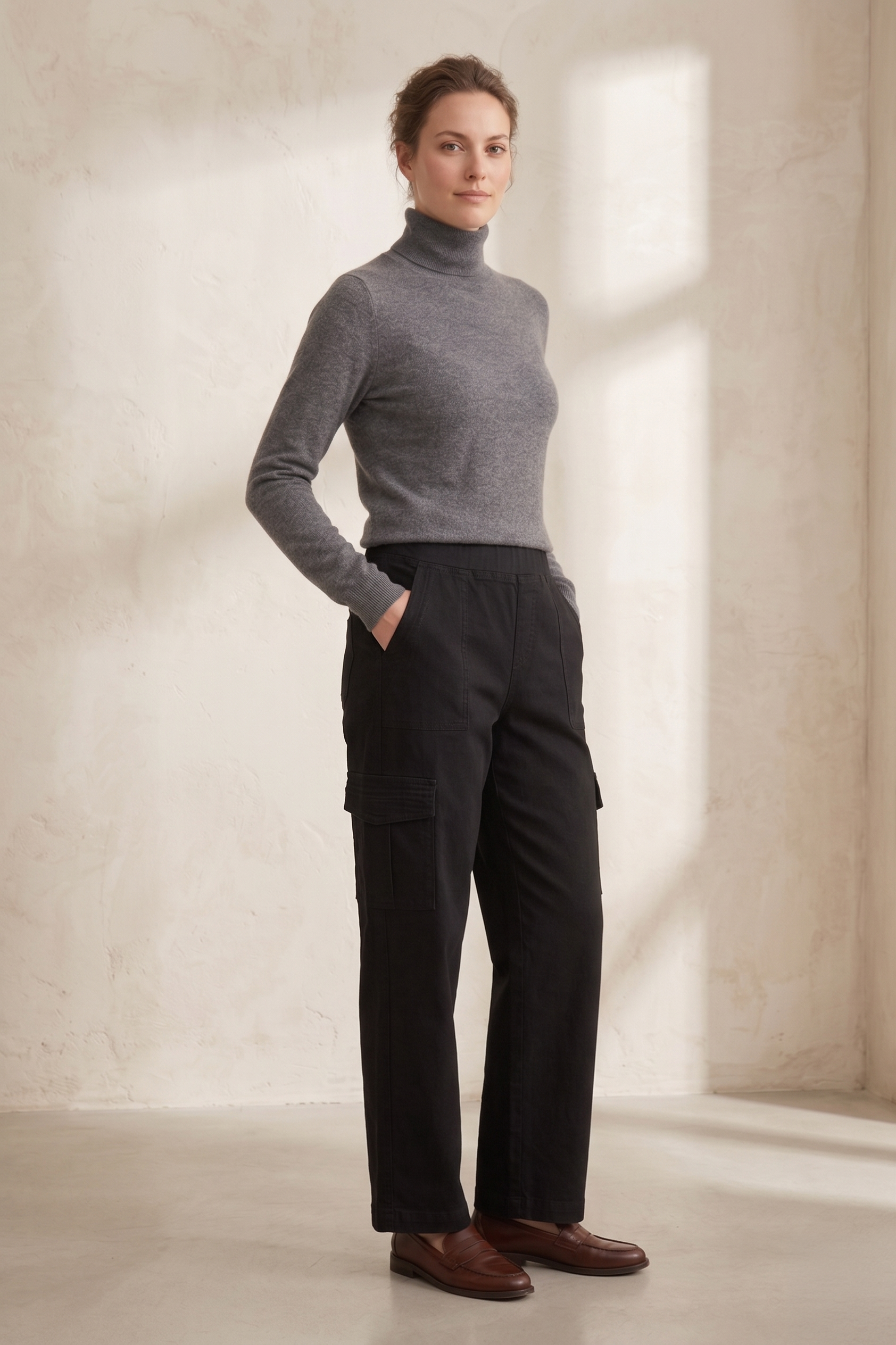 D58 Minimalist Contrast Stitching Cargo Jeans | Premium Stretch Denim