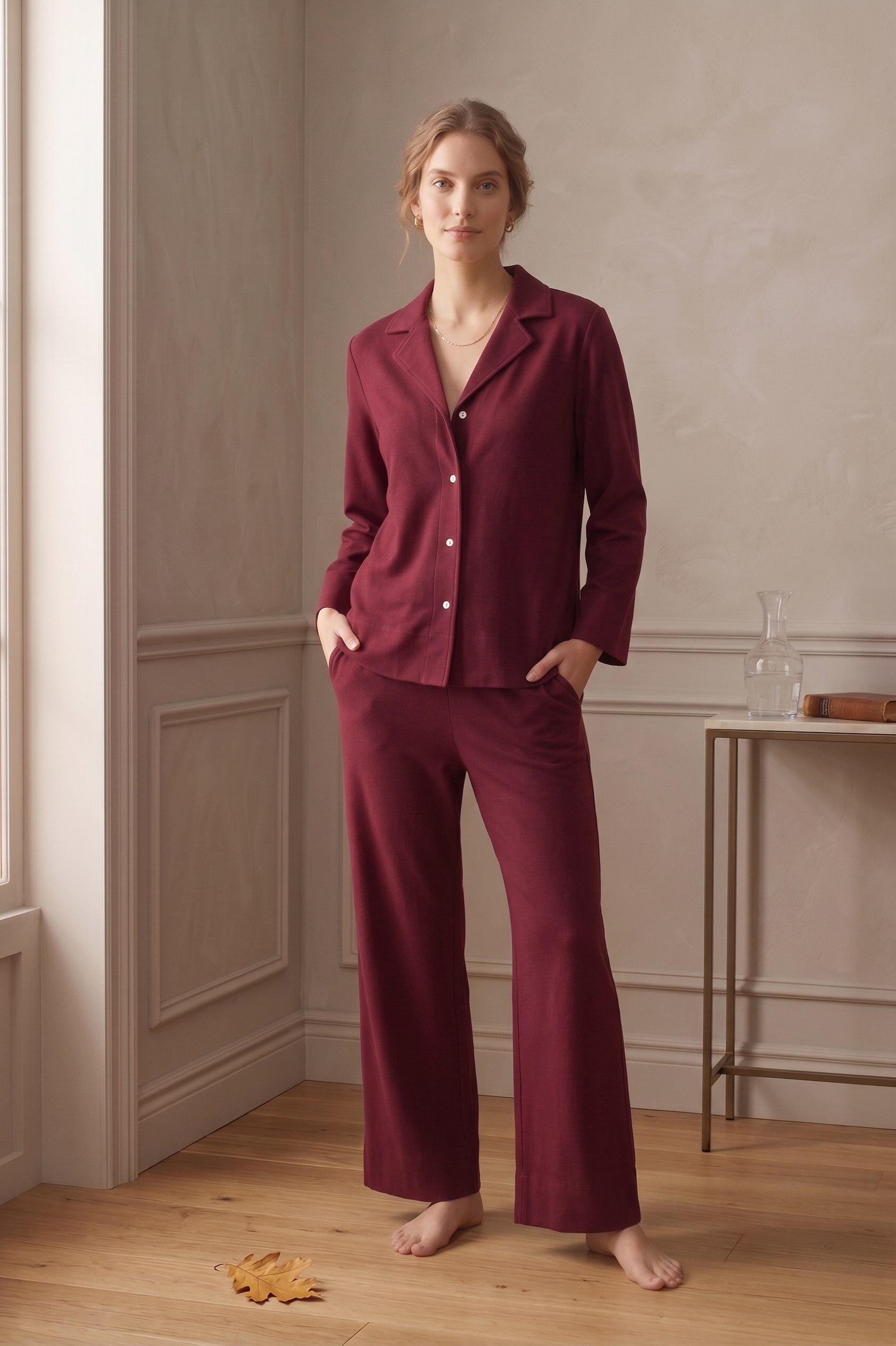 PJ75 Luxe Bracelet Sleeve Wide Leg Lounge Set | Premium Stretch French Terry