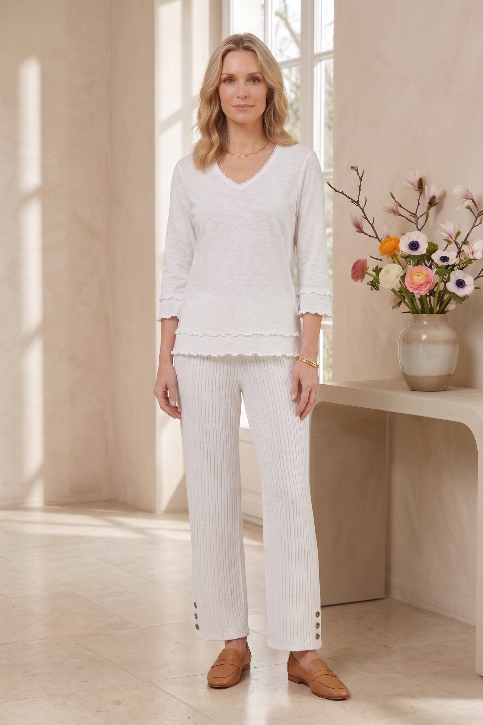 Style #1705: Women's 3/4 Sleeve Layered Hem Detail Top