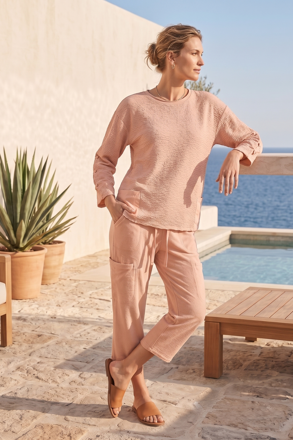 Style #8375|Wholesale Bubble Knit ¾ Sleeve Roll Neck Top - Multiple Colors
