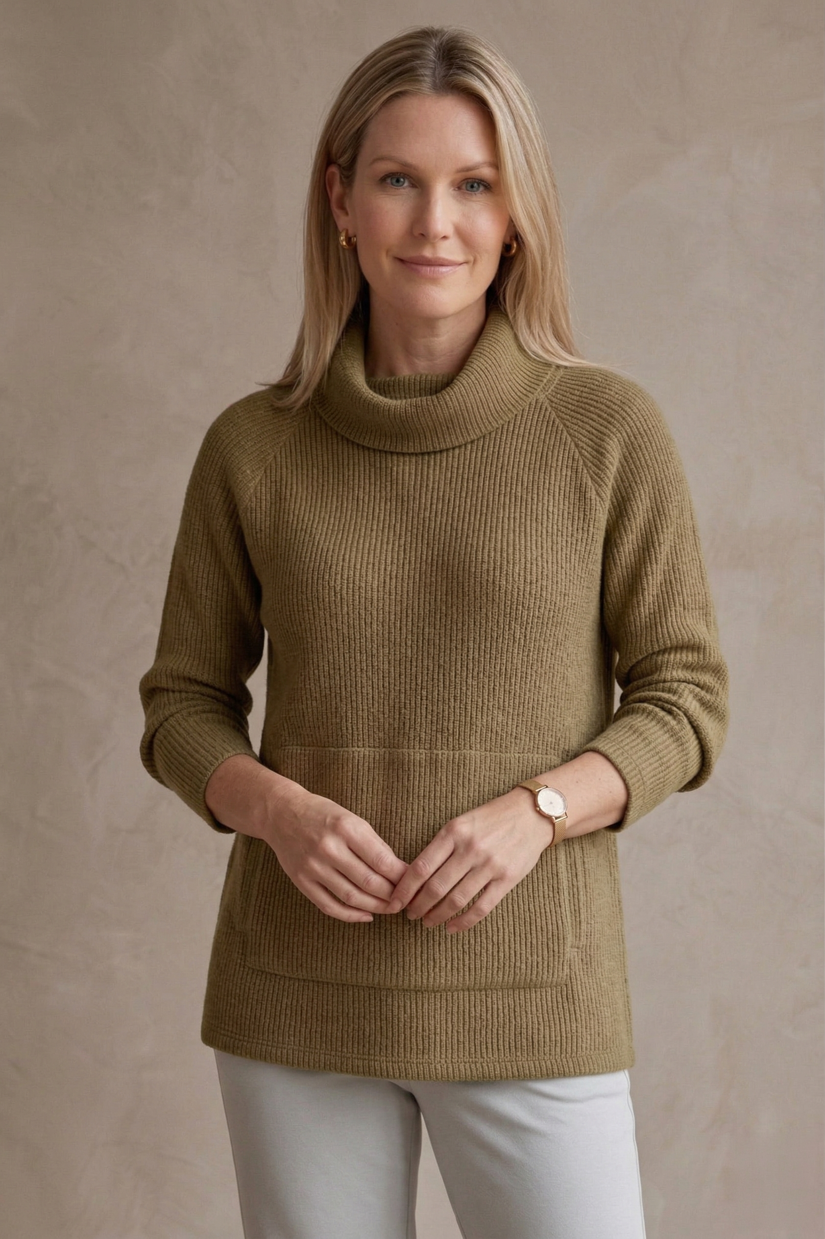 Wild Palms #7762 | Luxe Long Sleeve Cowlneck Top with Kangaroo Pocket