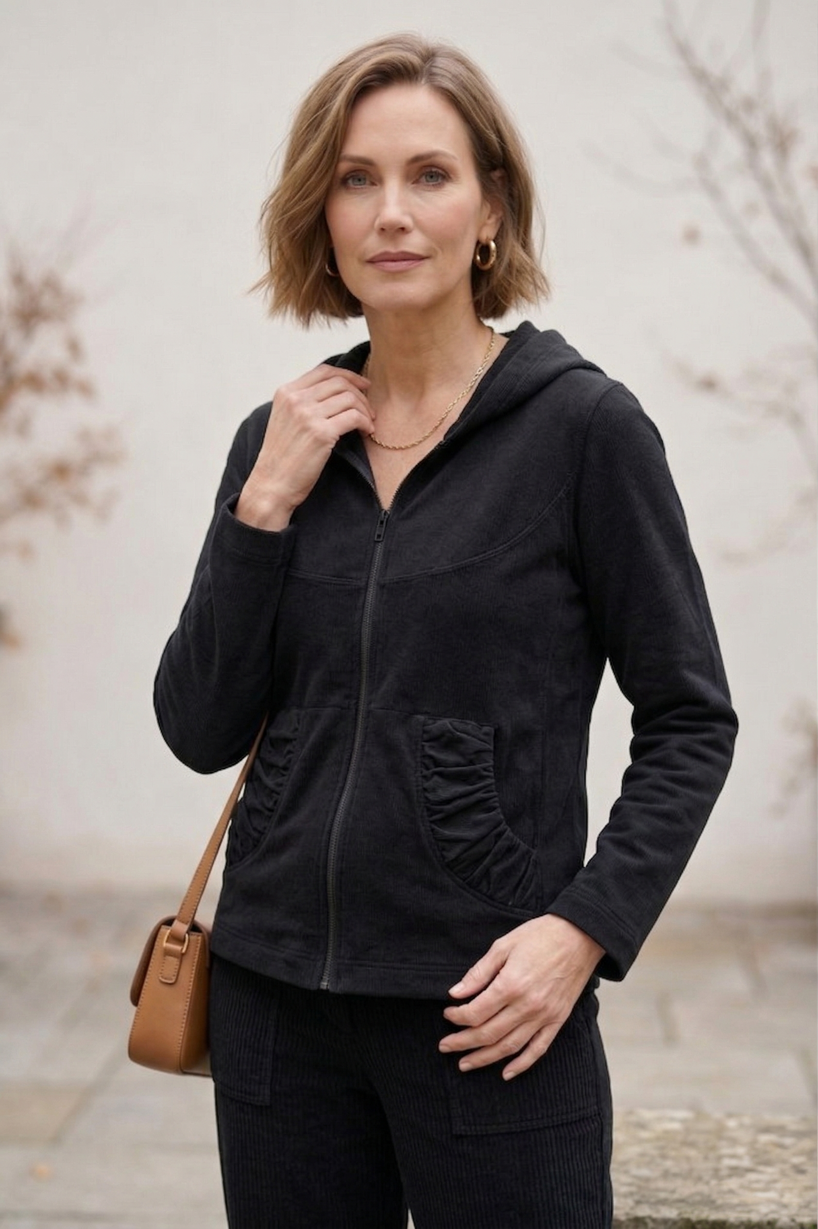 #7765 Stretch French Terry Ruched Zip Hoodie
