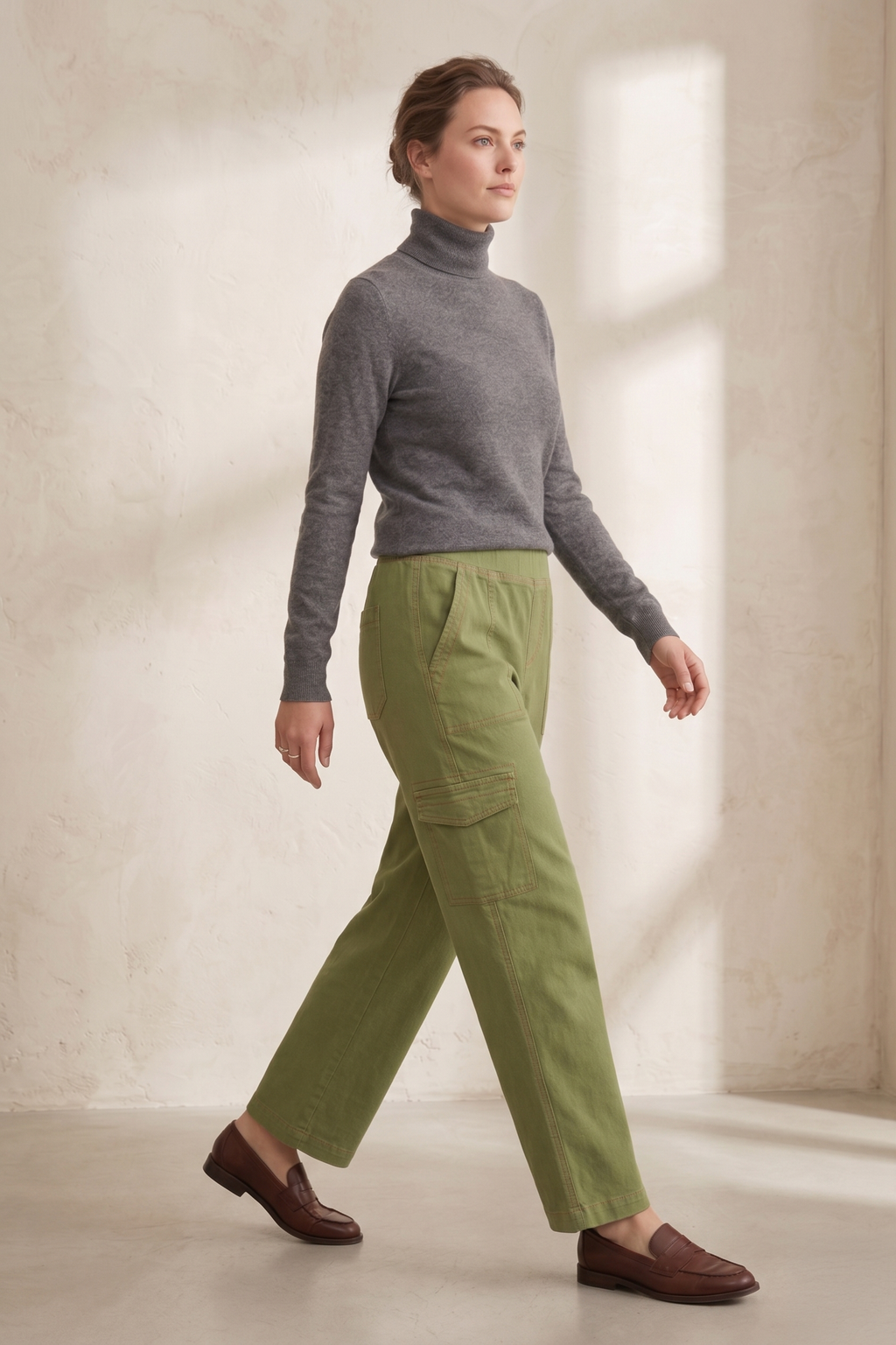 D58 Minimalist Contrast Stitching Cargo Jeans | Premium Stretch Denim