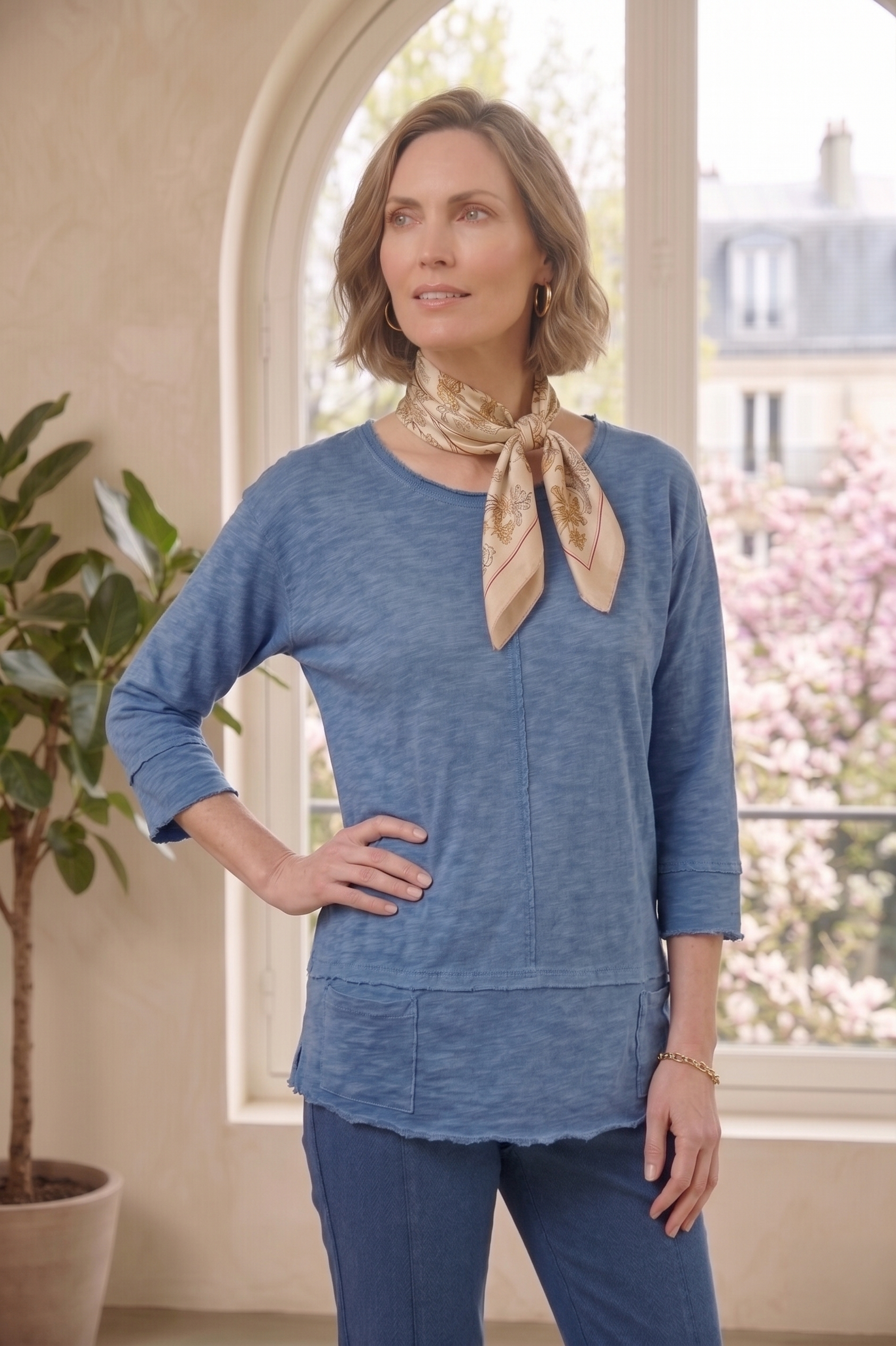 Style #1501: 3/4 Sleeve Front Seamed Roll Neck Top (Wholesale)