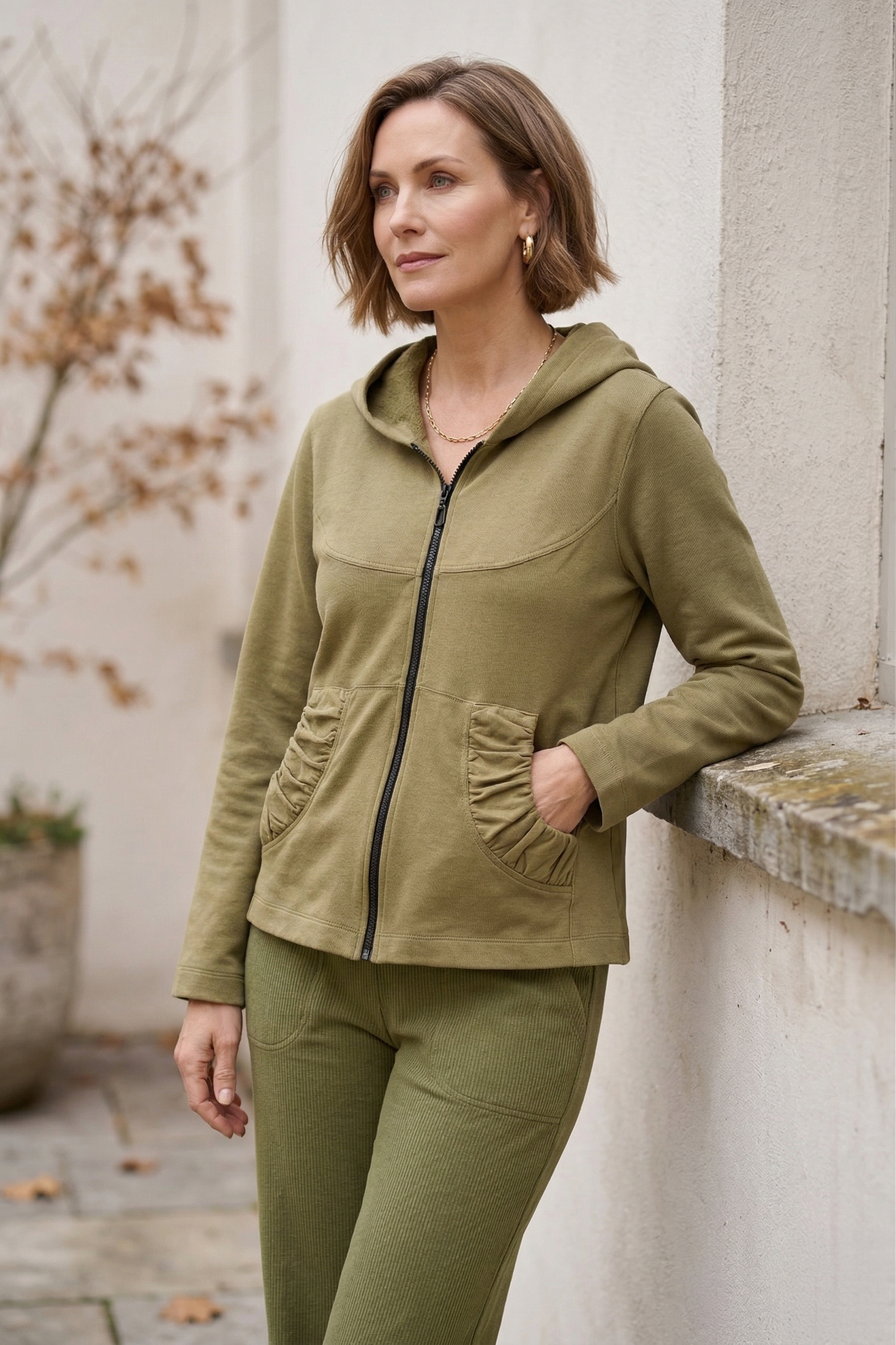 #7765 Stretch French Terry Ruched Zip Hoodie