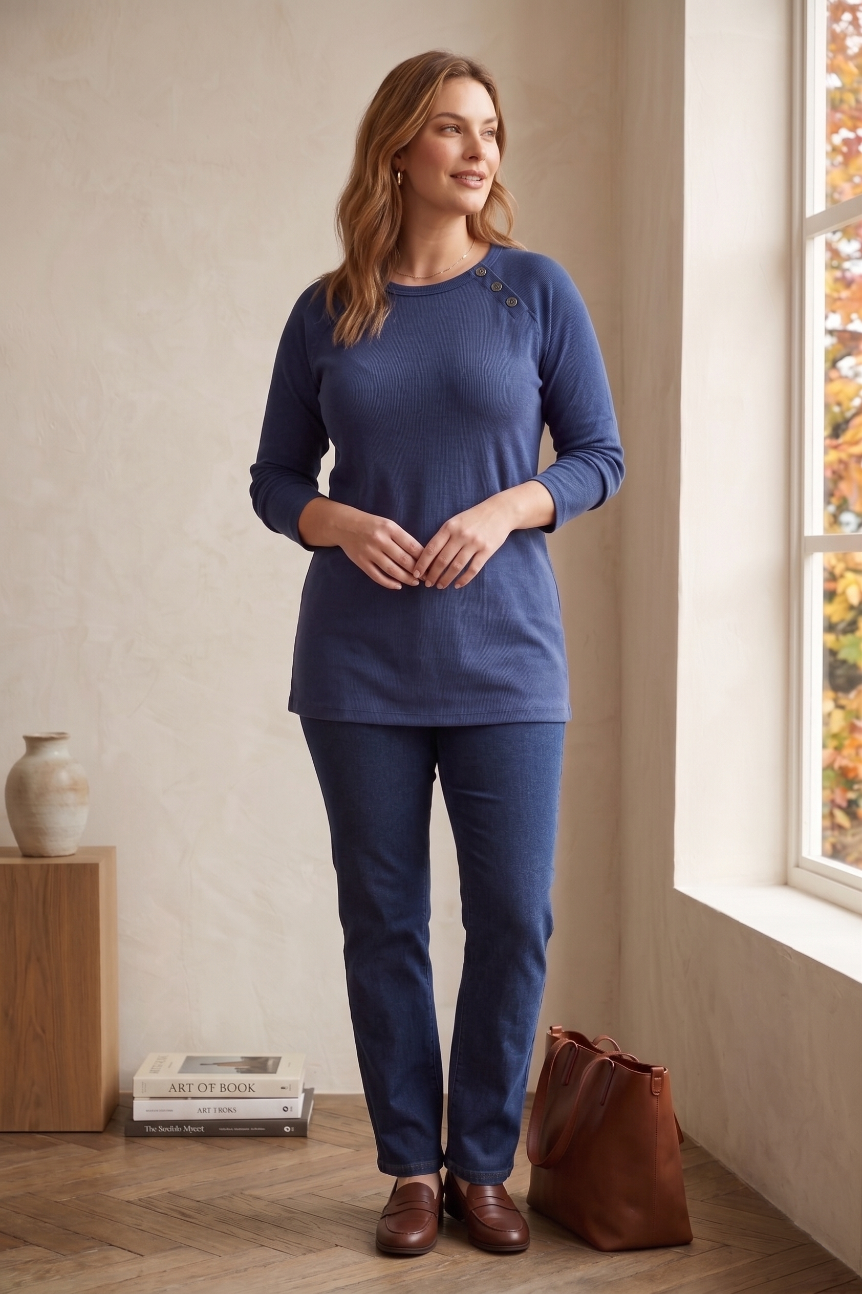 #D18 Long Sleeve Ribbed Jersey Top - Button Detail