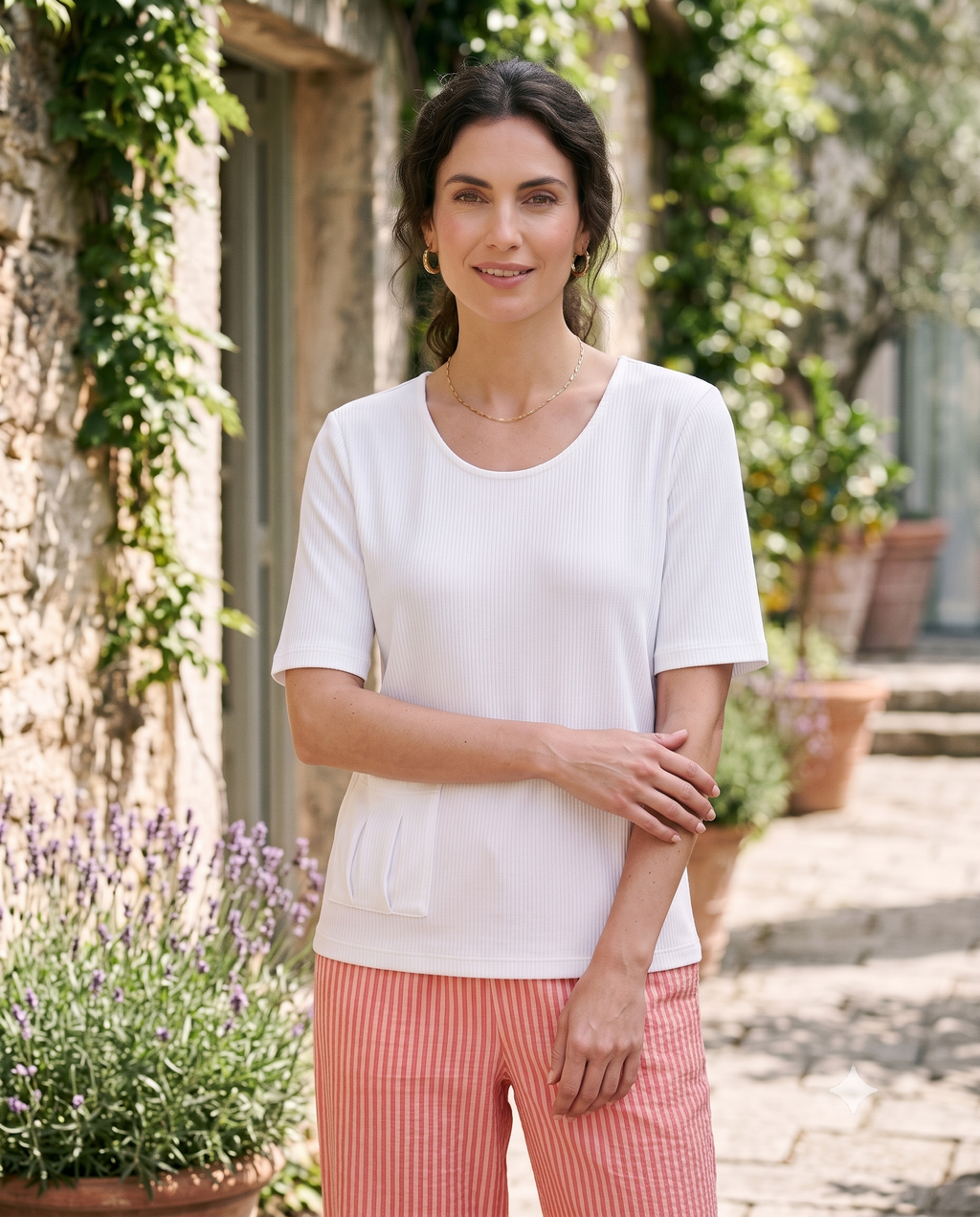 #J35 Short Slv. Pleated Top | Wild Palms Collection (Wholesale Pre-Pack)