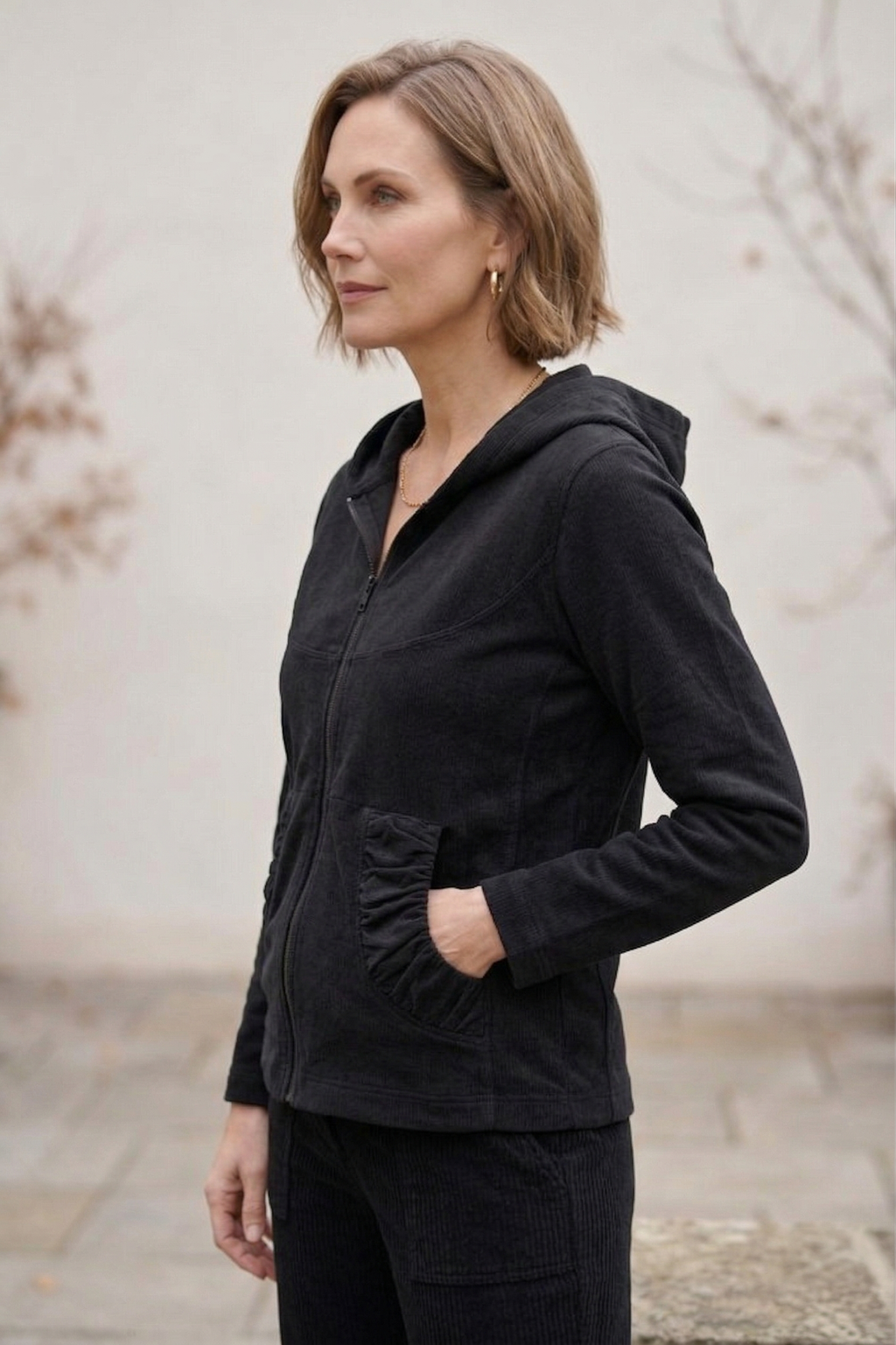 #7765 Stretch French Terry Ruched Zip Hoodie