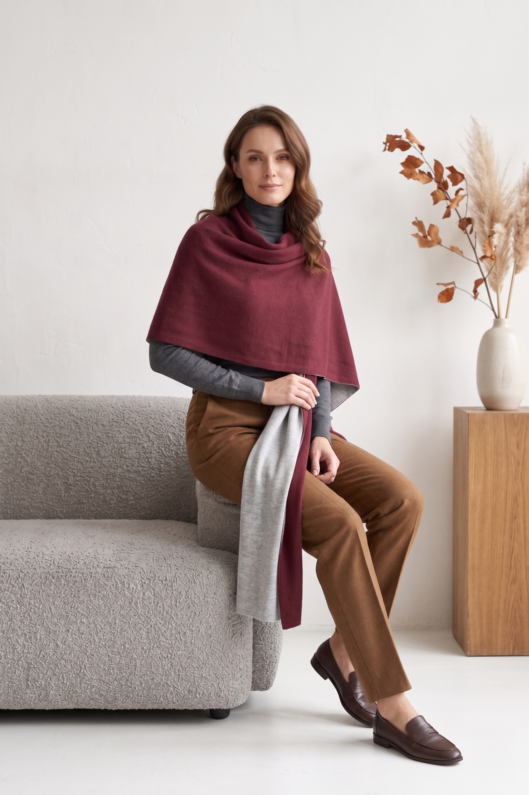 TW01 Double Face Travel Wrap & Scarf | Eco-Cozy, Wool & Silk Blend