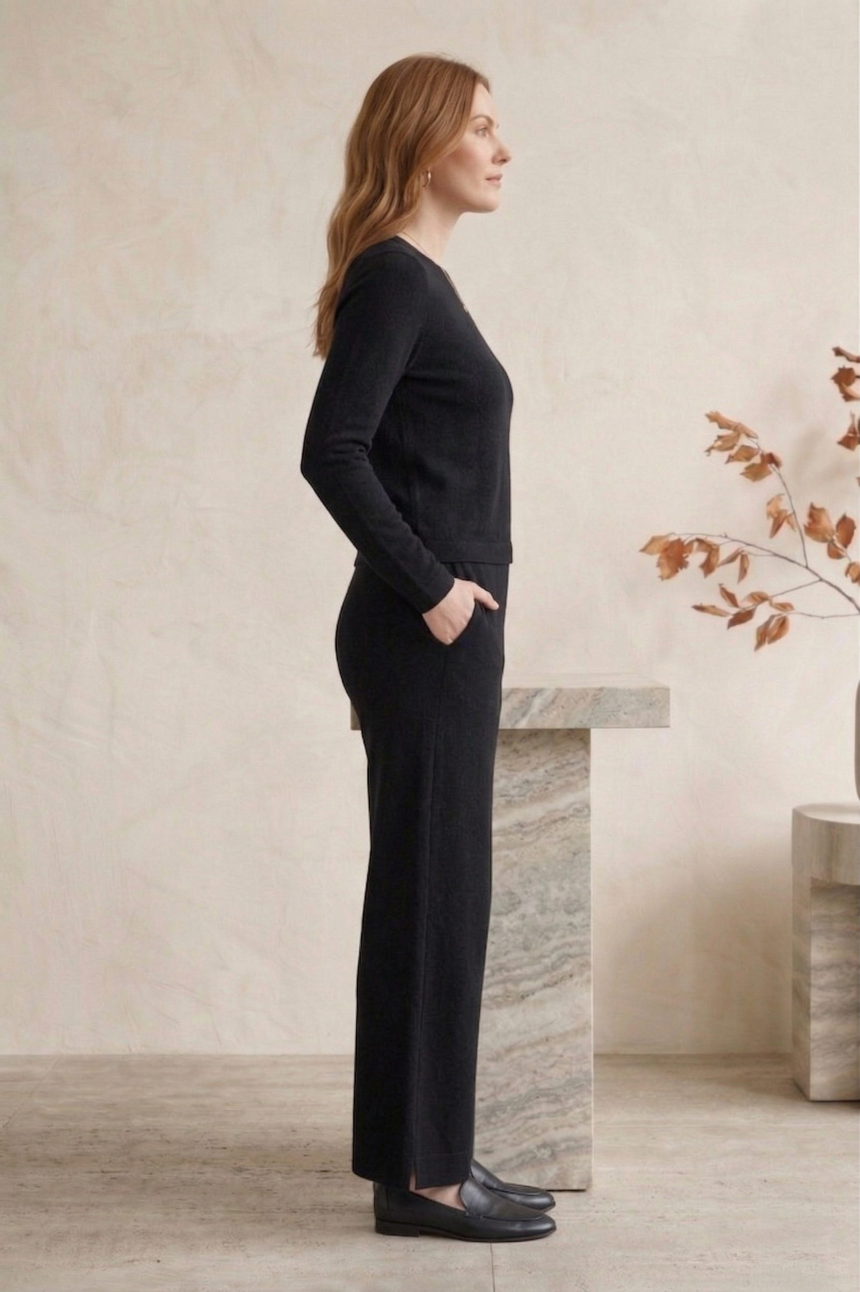 #5749 Stretch French Terry Wide Leg Pants