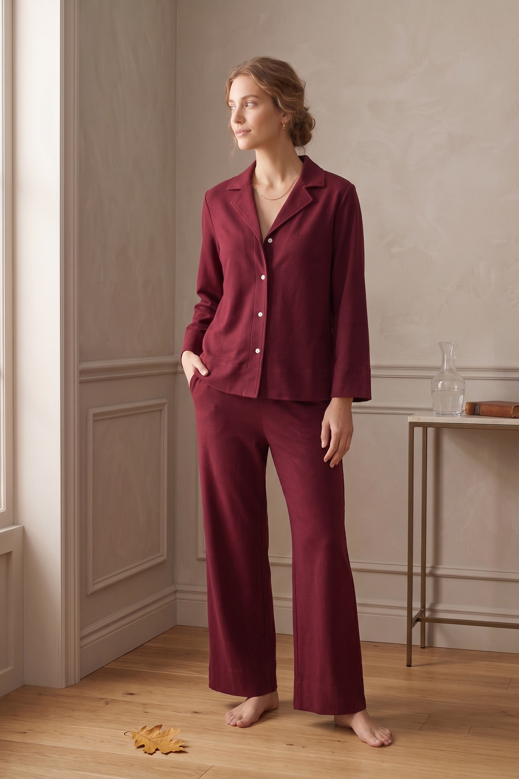 PJ75 Luxe Bracelet Sleeve Wide Leg Lounge Set | Premium Stretch French Terry
