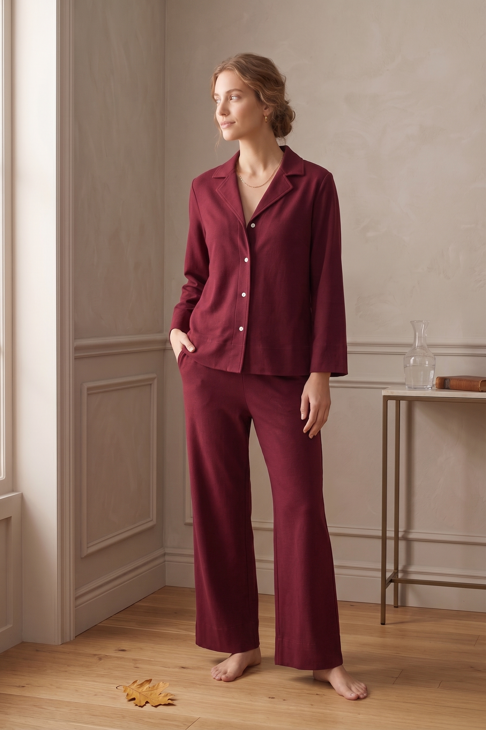 PJ75 Luxe Bracelet Sleeve Wide Leg Lounge Set | Premium Stretch French Terry