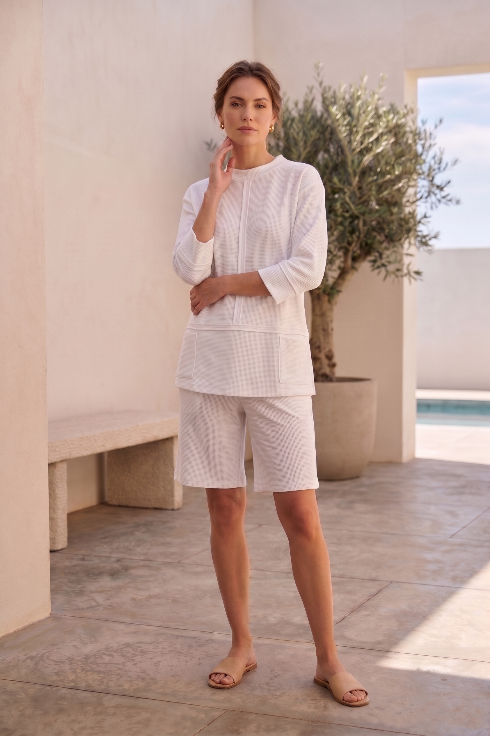 Wild Palms #8318 ¾ Sleeve Roll Neck Top (Wholesale)