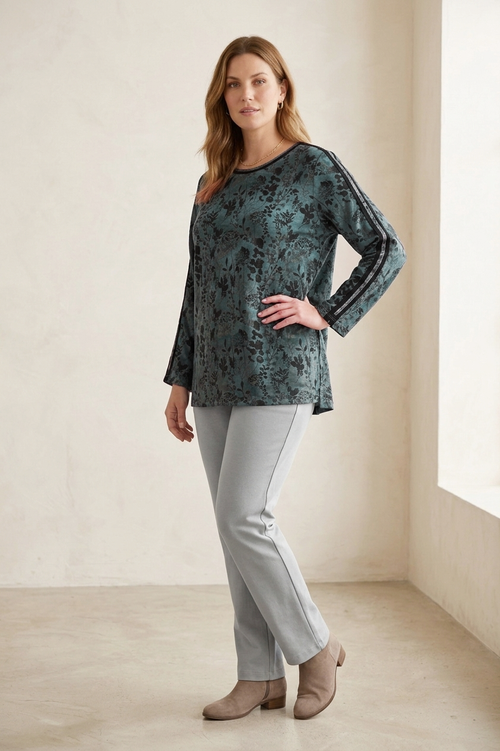 #1273 Long Sleeve "Water Leaves" Floral Print Top | 100% Cotton Jersey