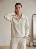 Waffle Knit Bracelet Sleeve Placket Top - Style #W05
