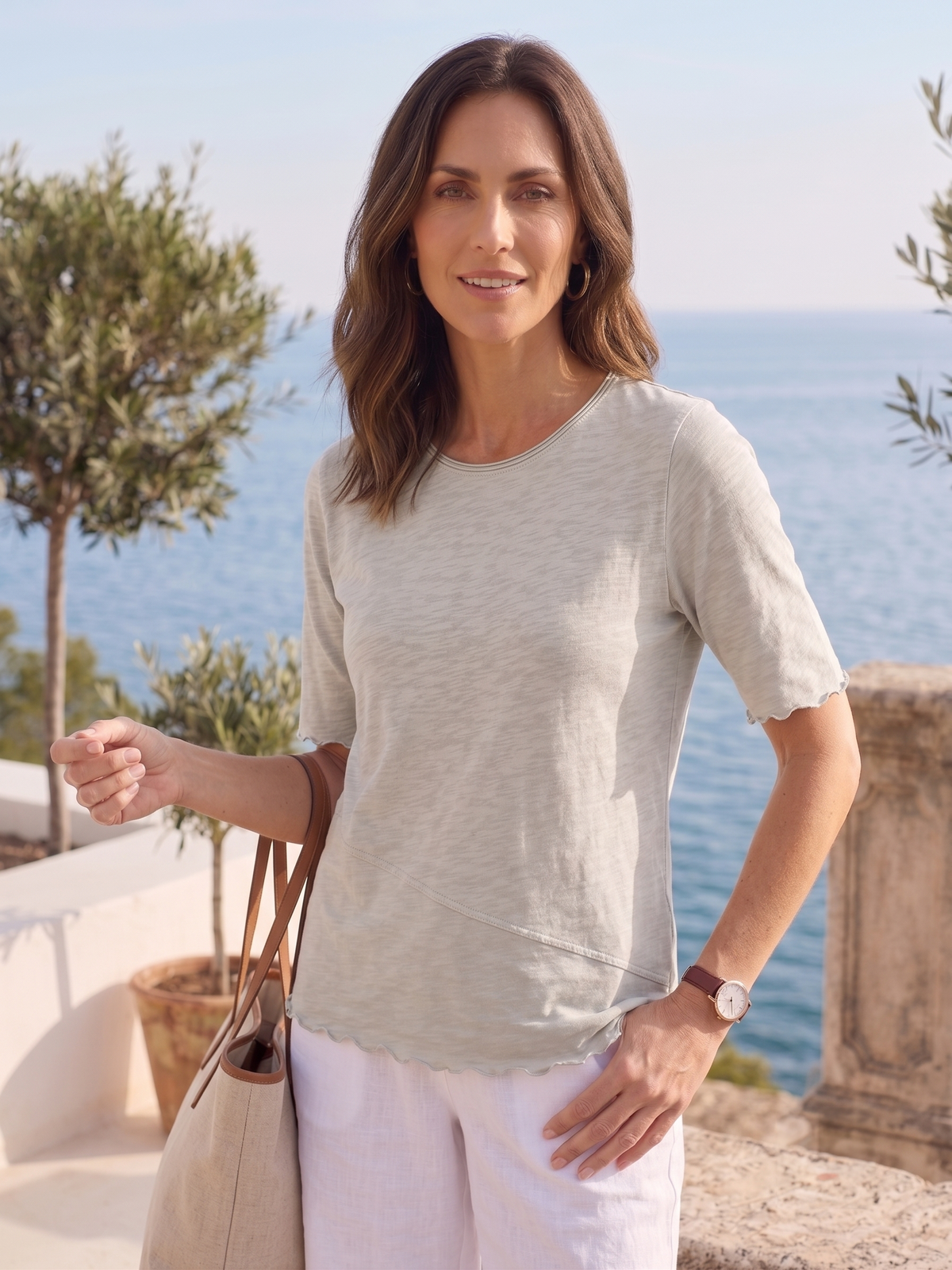 Style #1736 | Wholesale 100% Cotton Elbow Sleeve Seam Top - Multiple Colors