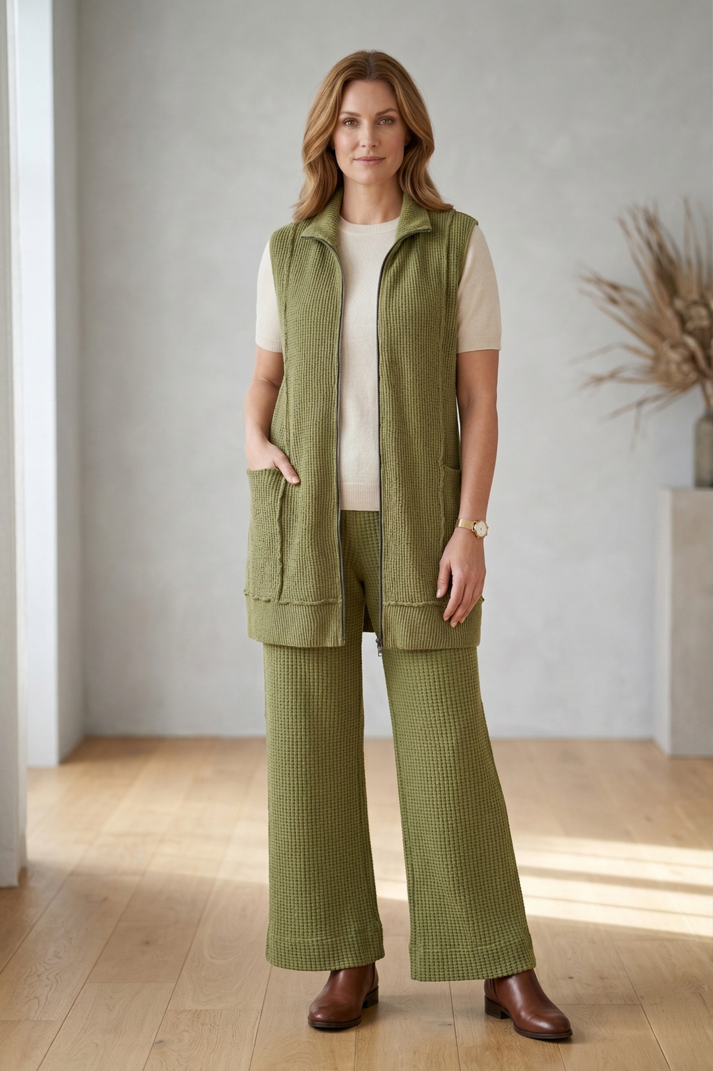 Wild Palms Style #7763: Women's Textured Fall Vest with Pockets