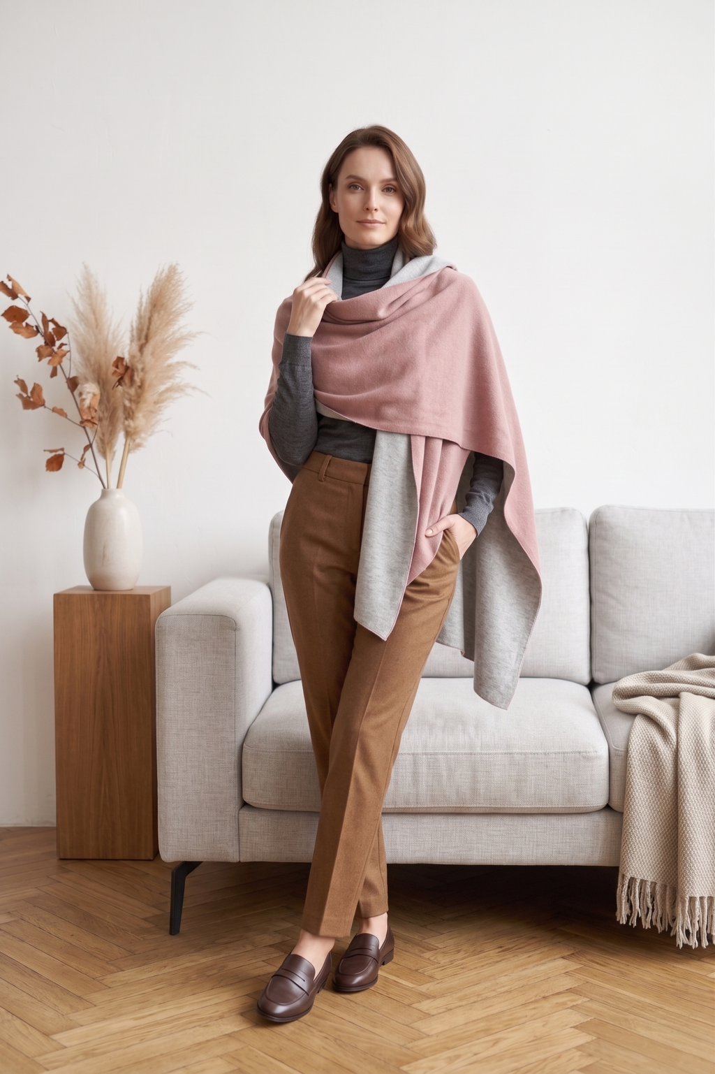 TW01 Double Face Travel Wrap & Scarf | Eco-Cozy, Wool & Silk Blend
