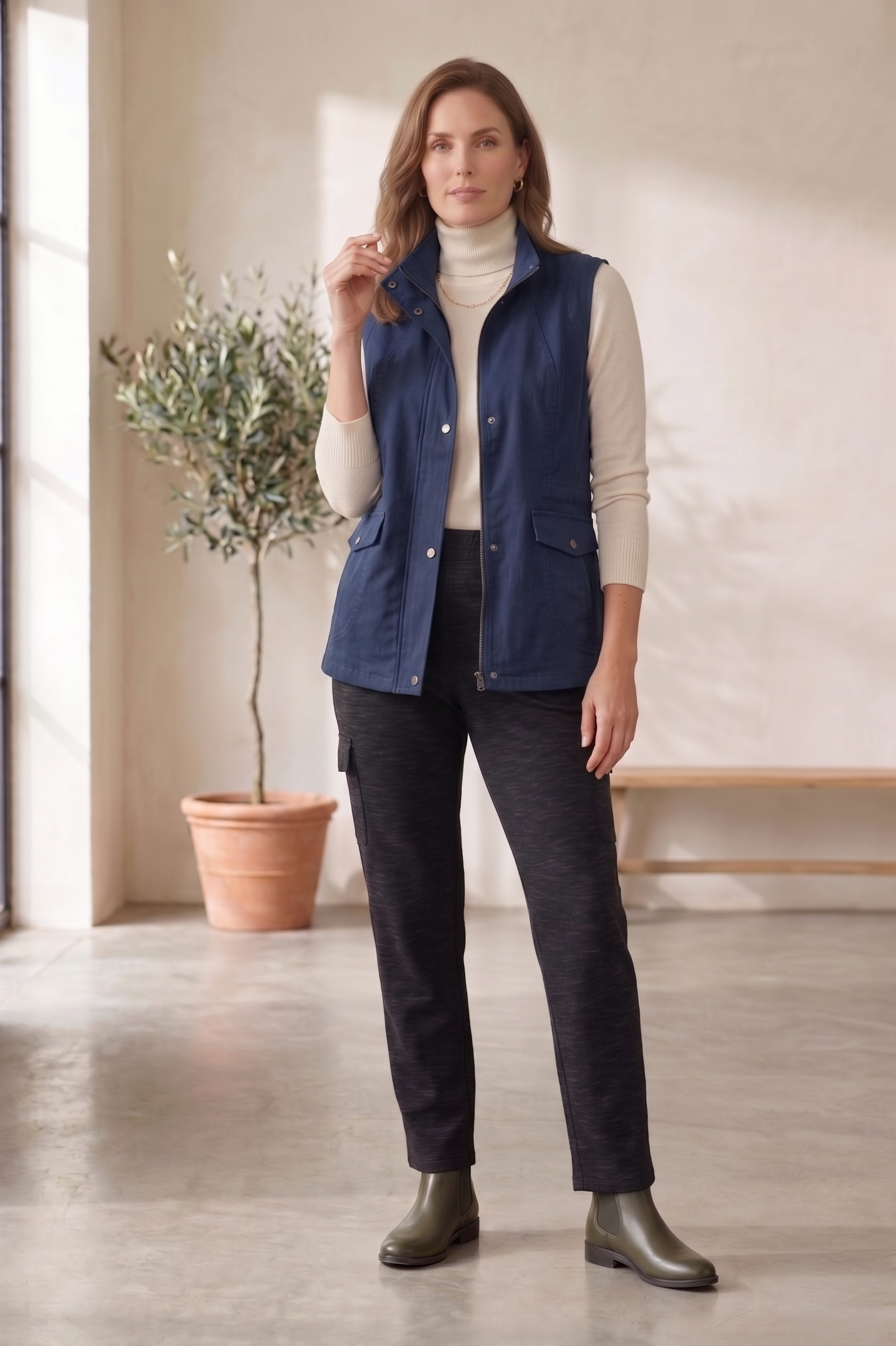 Women’s Stretch Denim Cargo Vest (#D44)