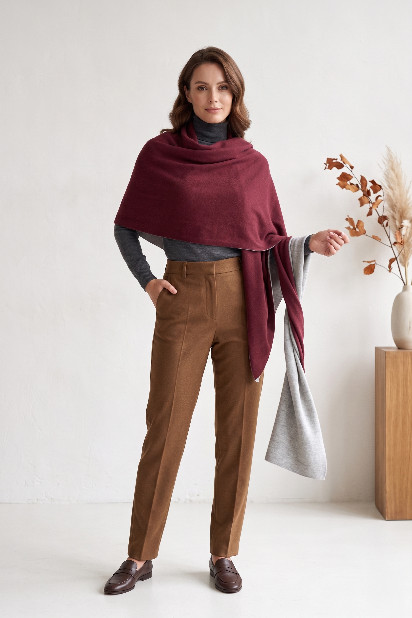 TW01 Double Face Travel Wrap & Scarf | Eco-Cozy, Wool & Silk Blend