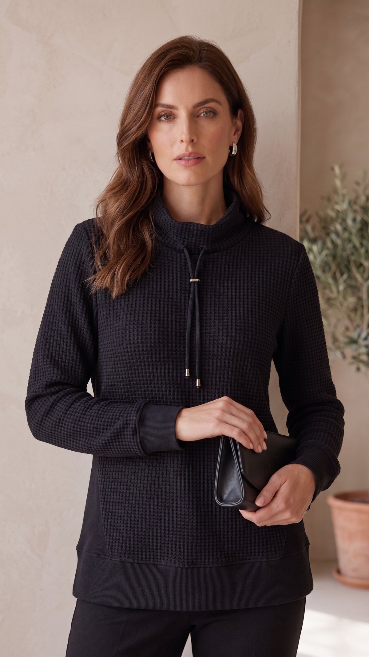 Women’s Premium Waffle Knit L/S Mock Neck Top – Style #W04