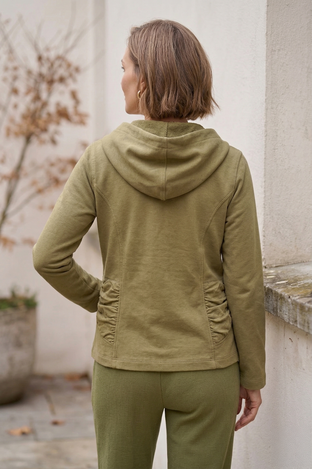 #7765 Stretch French Terry Ruched Zip Hoodie