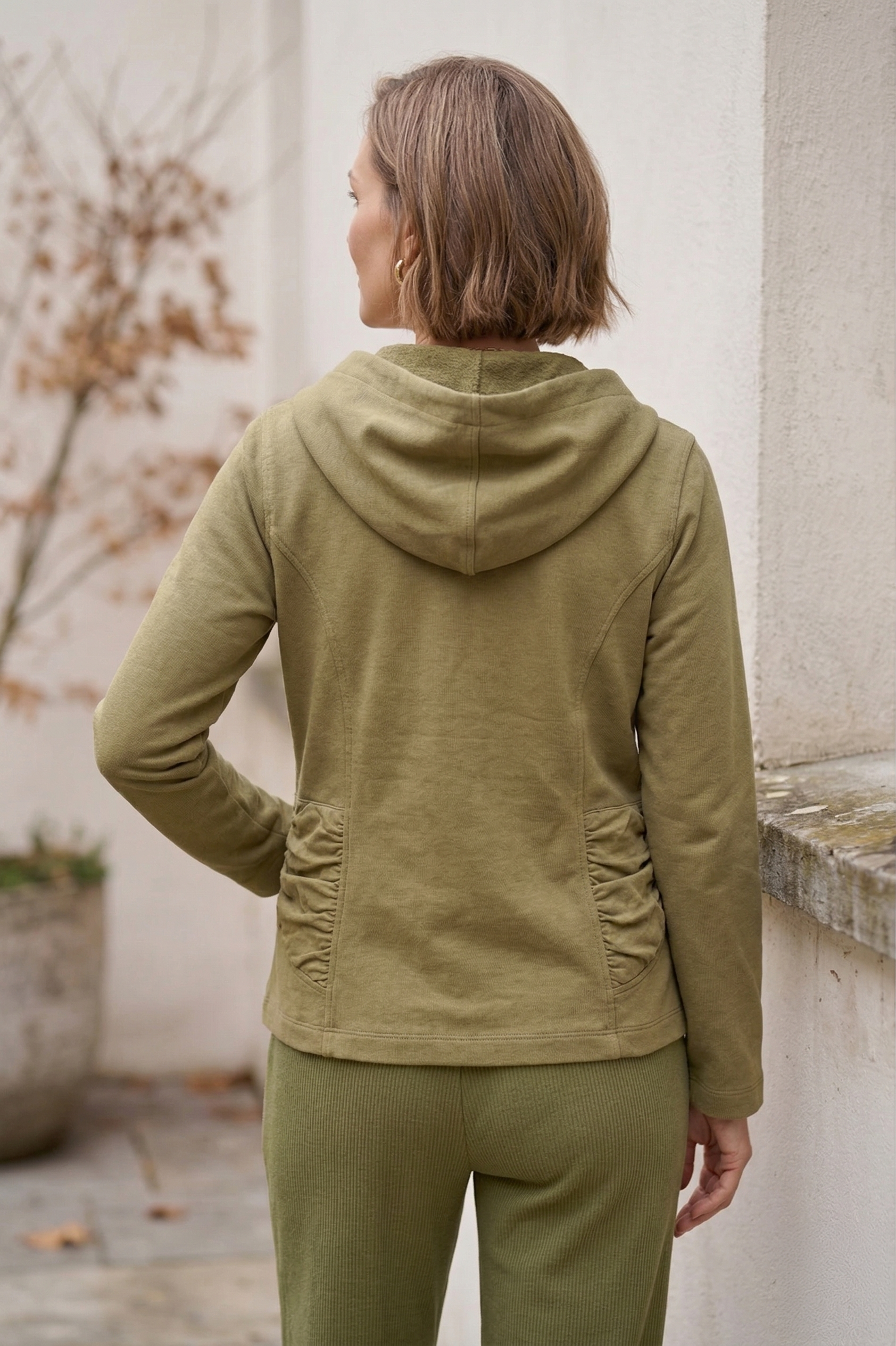 #7765 Stretch French Terry Ruched Zip Hoodie