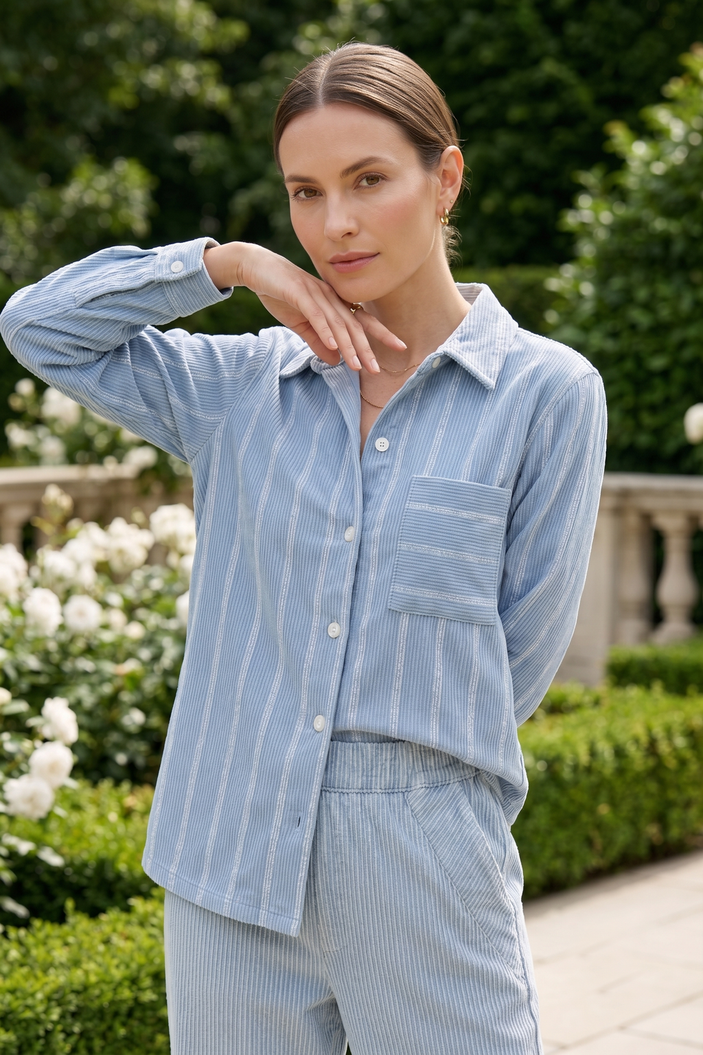 #J36 Bracelet Slv. Striped Crop Shirt | Wild Palms Collection (Wholesale Pre-Pack)
