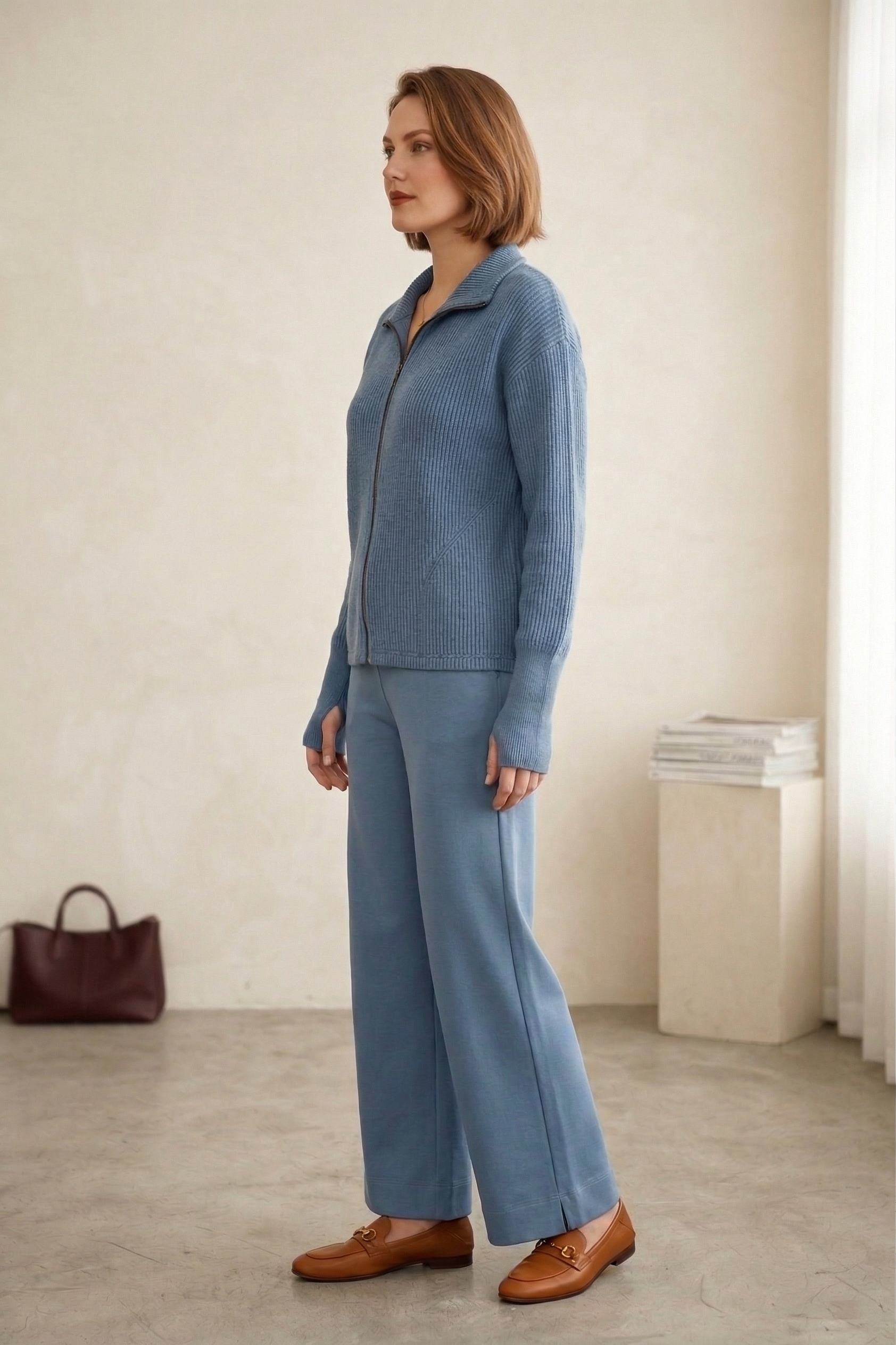 Wild Palms #7761 | Textured Full-Zip Jacket with Thumbhole Cuffs & Zip Pocket