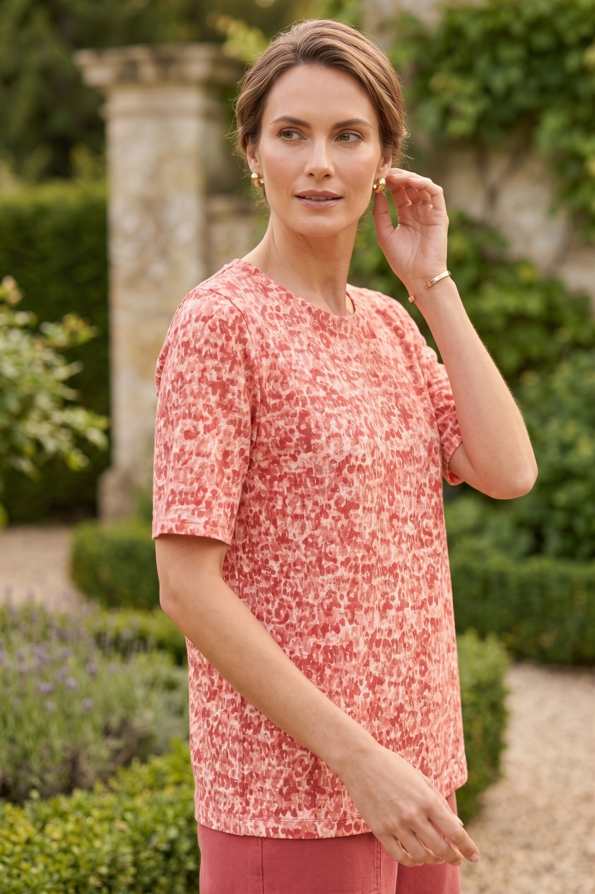 #J34 Elbow Slv. Splash Print Top | Wild Palms Collection (Wholesale Pre-Pack)