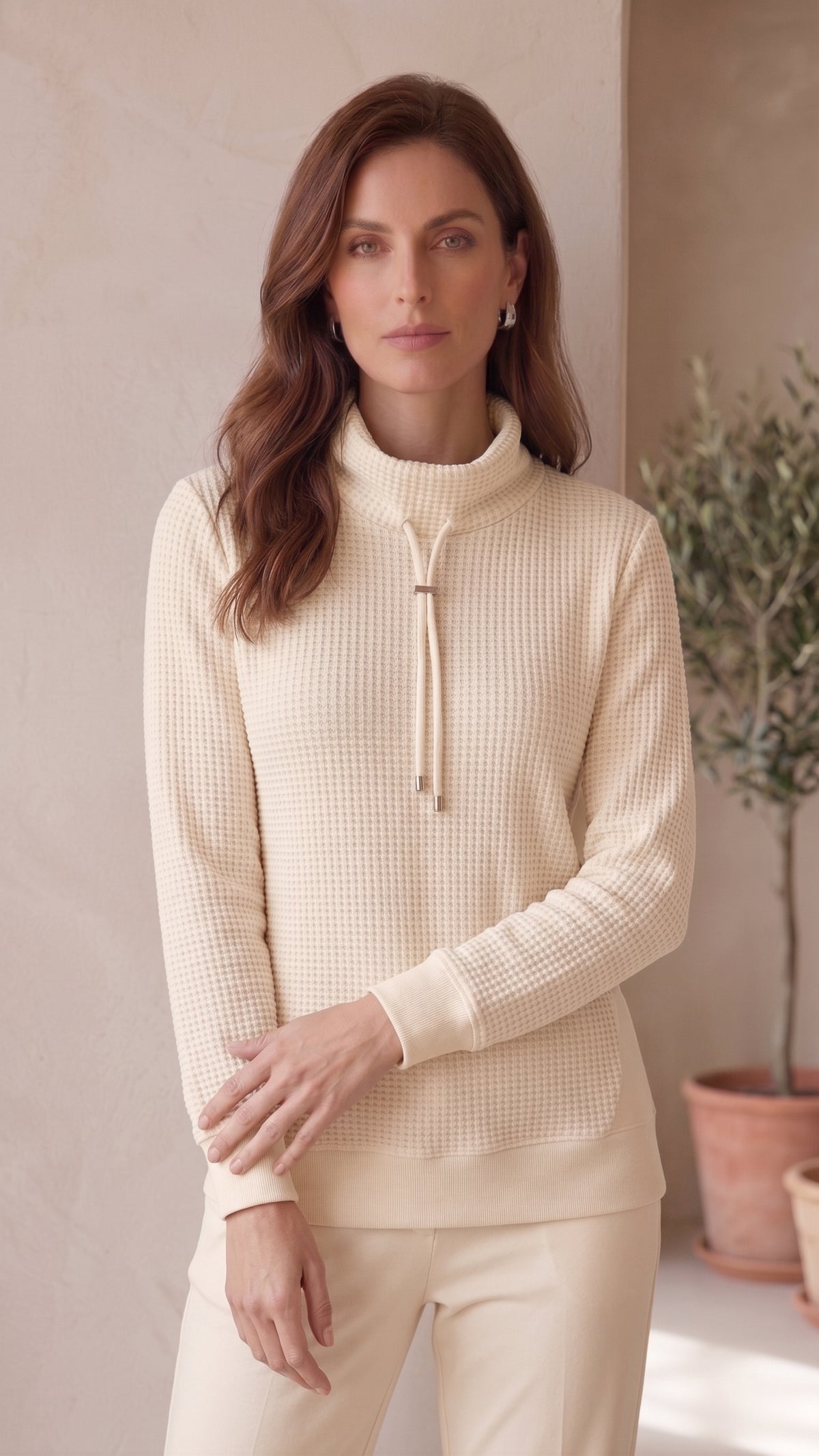 Women’s Premium Waffle Knit L/S Mock Neck Top – Style #W04